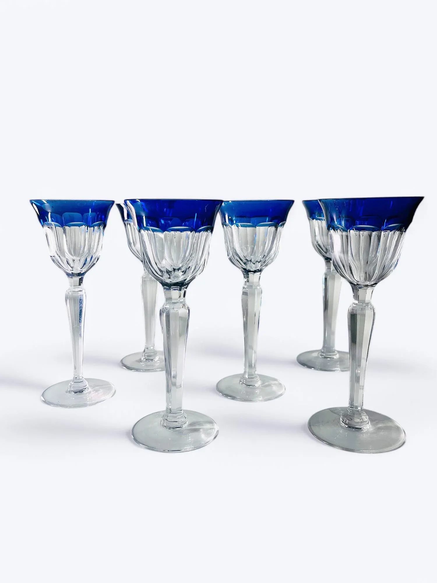 Wicker Storage Set, 1920s, Set of 2Crystal Champagne Glasses from Val Saint Lambert, Set of 6