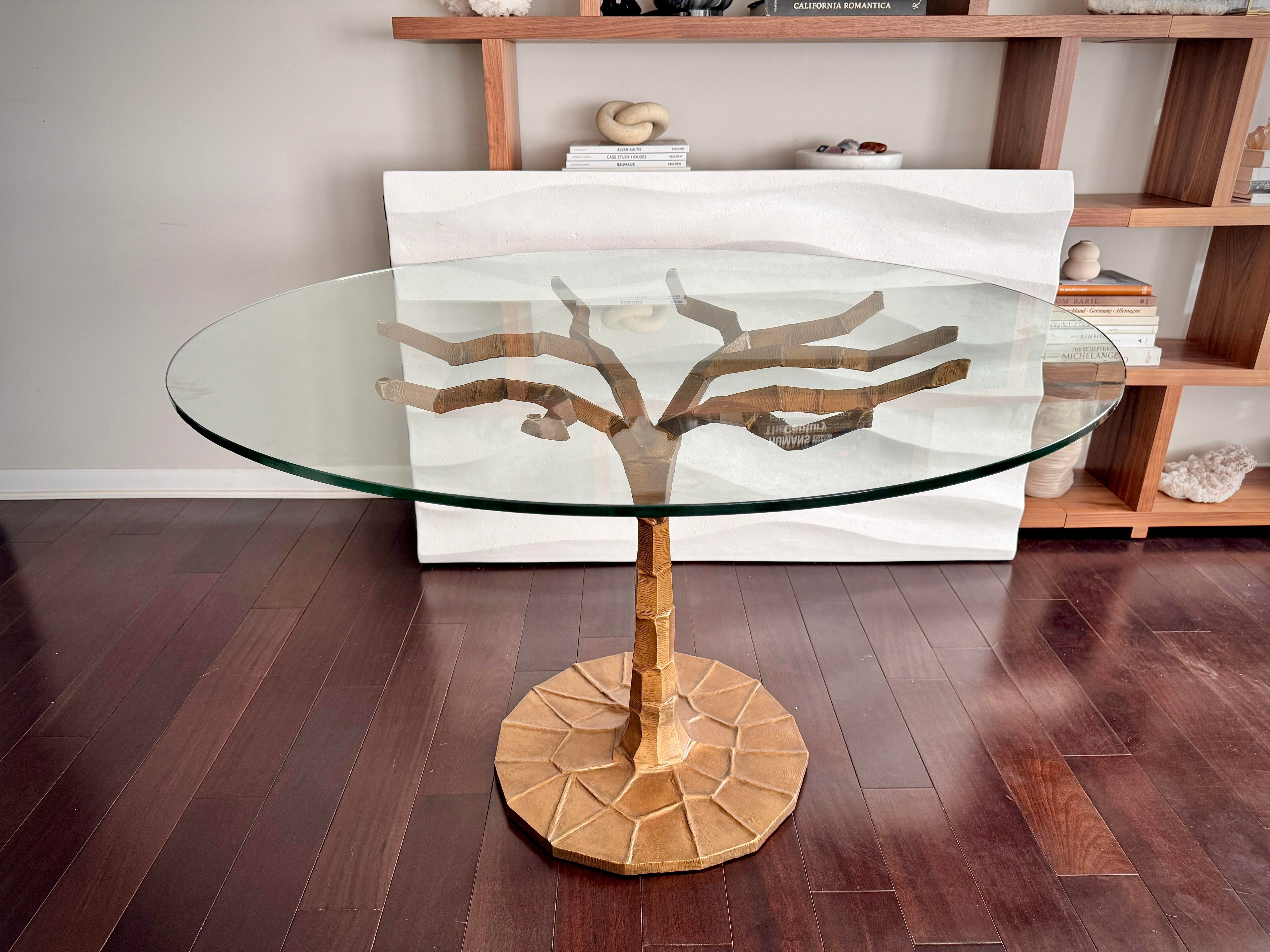 Organic Modern Gold and Glass Round Dining Table Sculptural