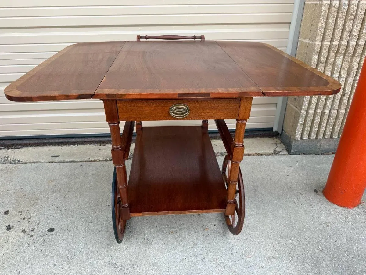 Vintage Mahogany Banded Inlay Tea Cart Server Cart