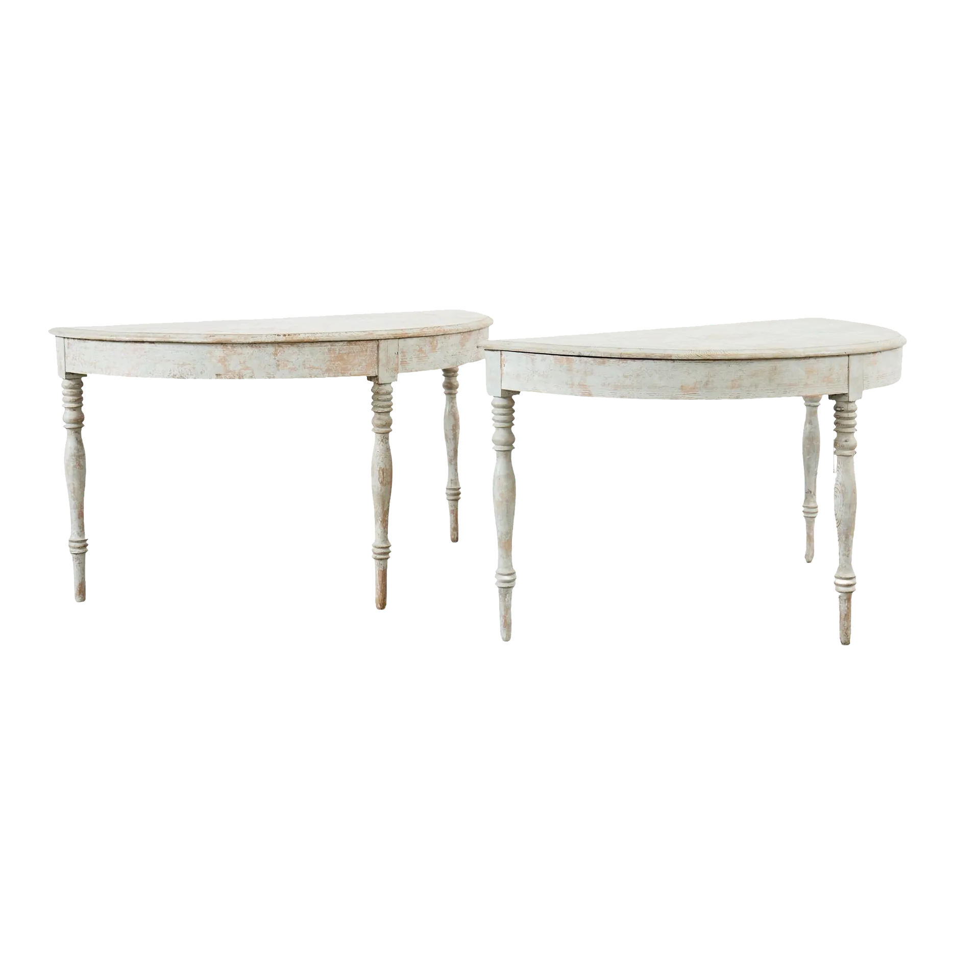 Pair of Swedish Gustavian Style Painted Pine Demilune Consoles