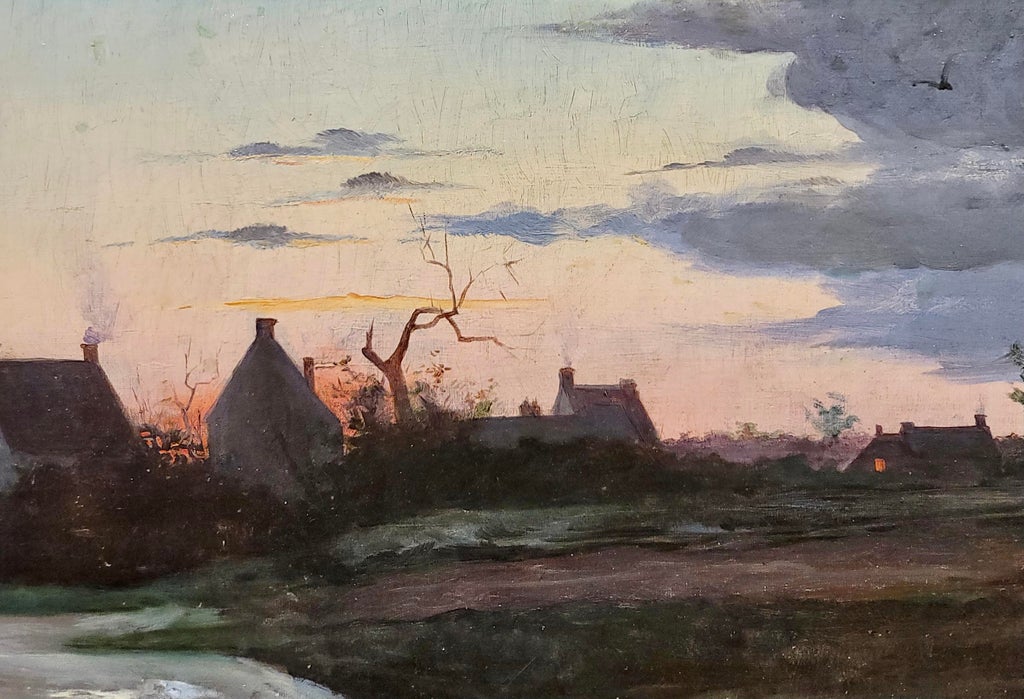 19th Century French School-Silhouette of a Creepy Village at Dusk