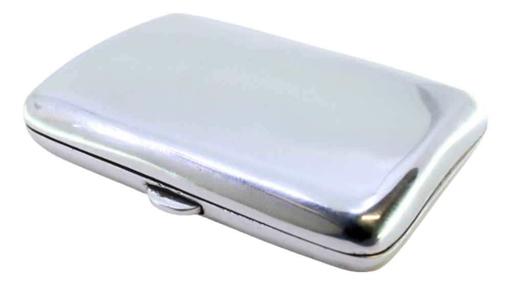 Curved Silver Cigarette Case with Spring-Loaded Hinged Lid