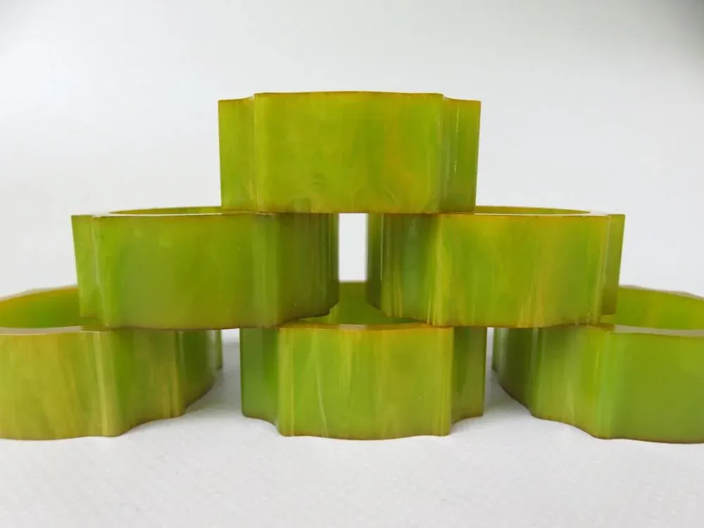 Art Deco Catalin Napkin Rings in Green Amber, Set of 6