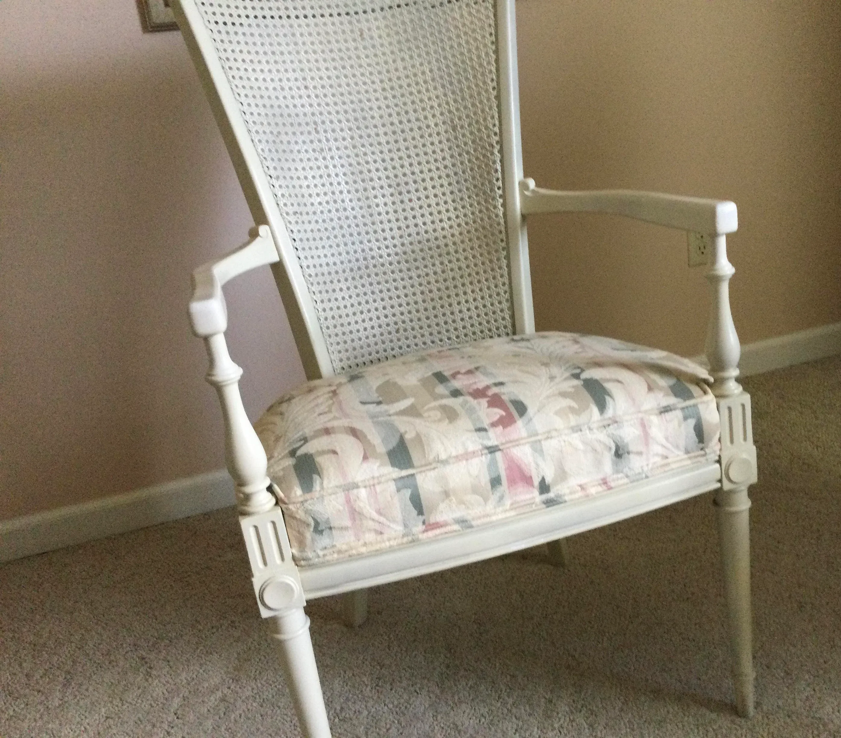 Mid 20th Century Louis XVI Style Painted and Upholstered Cane
