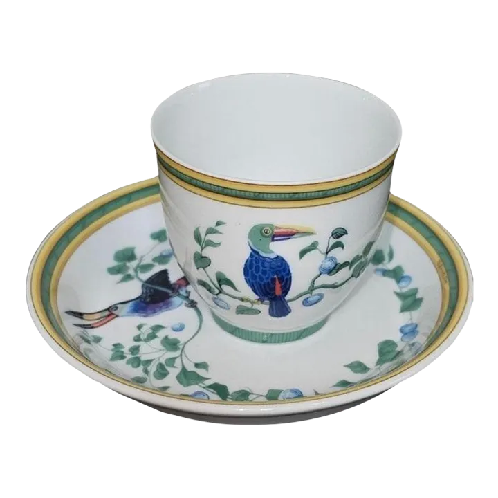 Hermes Paris Toucan Limoges Porcelain Cup & Dish
