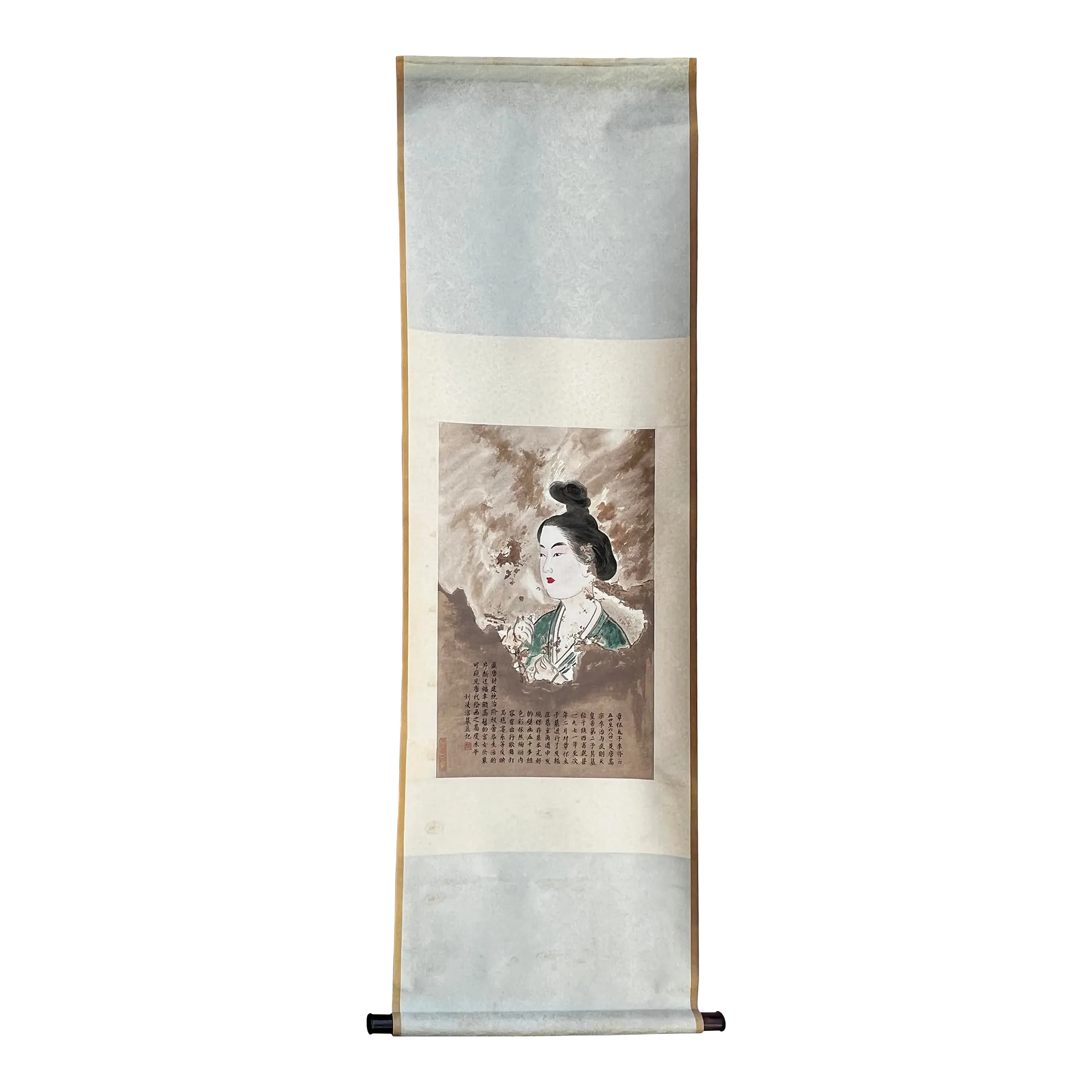 Chinese Color Ink Tong Style Lady Portrait Scroll Painting Wall Art Chairish