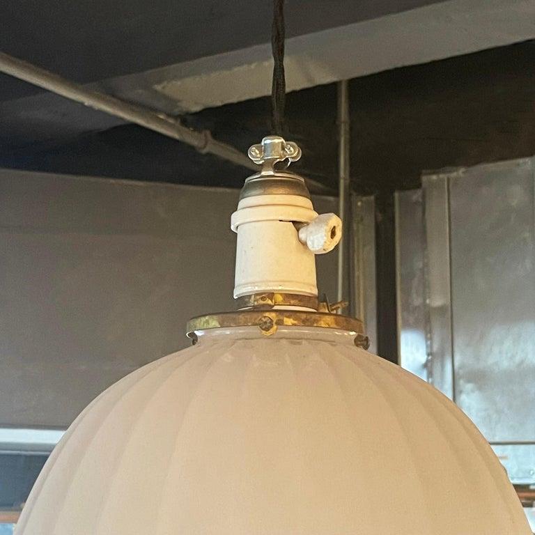 Antique Early 20th Century Scalloped Milk Glass Dome Pendant