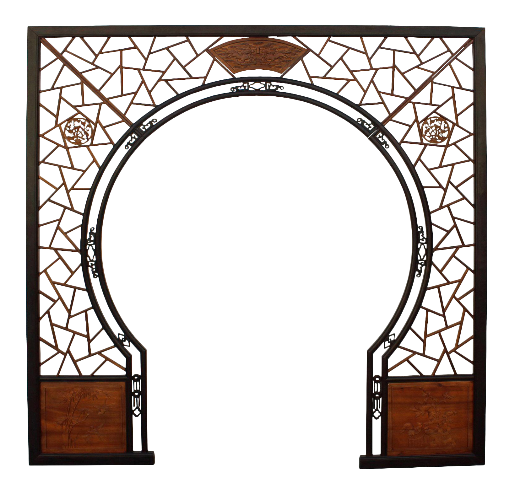 Chinese Two Brown Stain Wood Around Arch Wood Room Divider Chairish