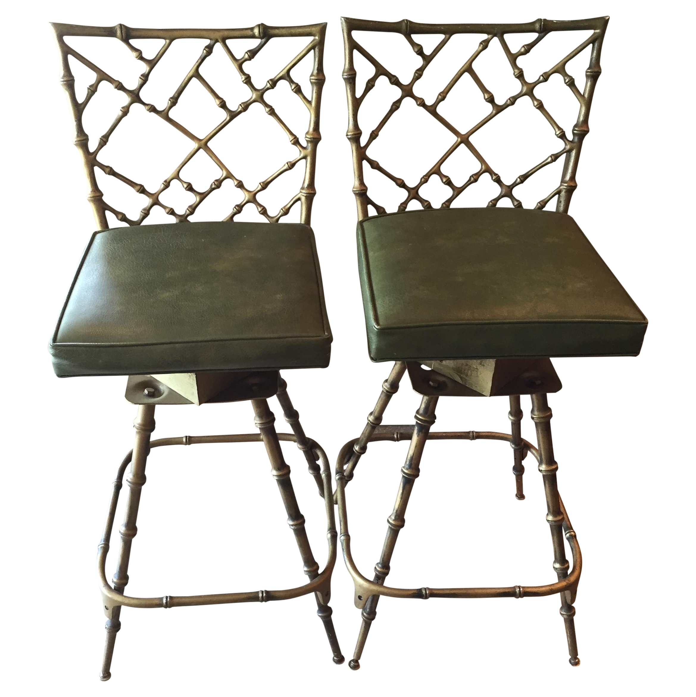 Chinoiserie Metal Bamboo Bar Stools A Pair Chairish