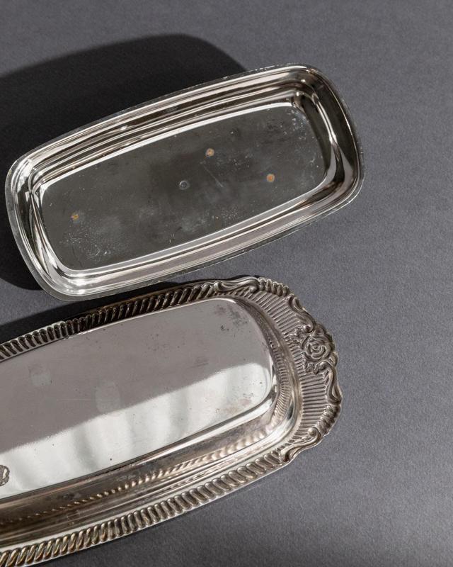 Vintage Engraved Ornamental Silver-Plated Butter Dish, 1970s