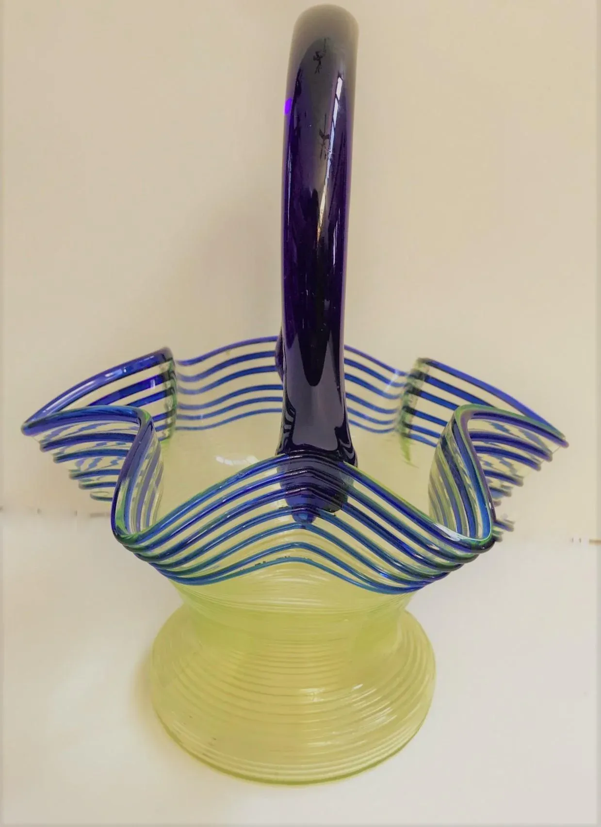 Mid 20th Century Murano Hand Blown Free Form Handkerchief Glass Vase With Overhead Handle