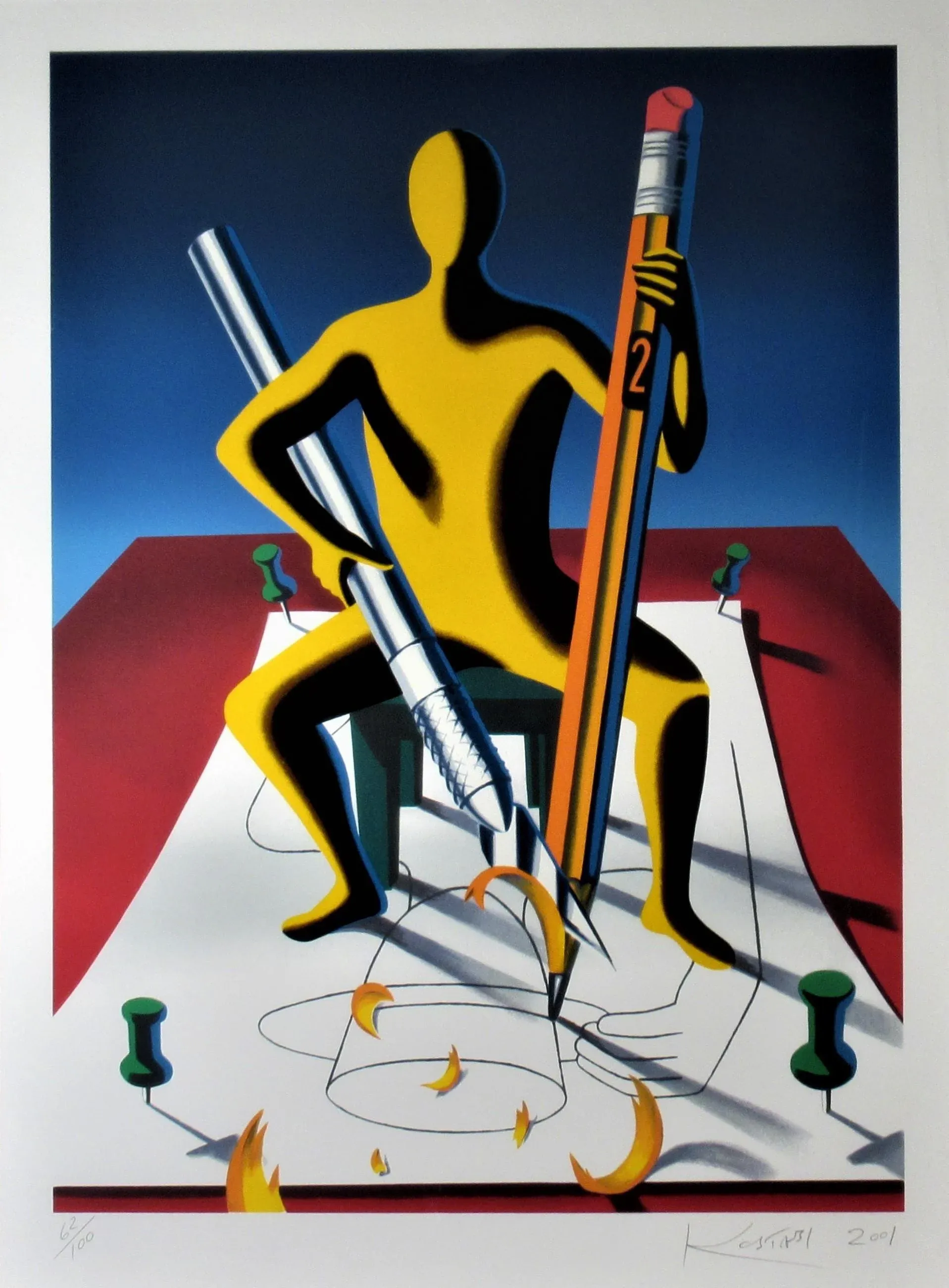 Mark Kostabi, Careful Whit That Ax, Eugene, 2001 | Chairish
