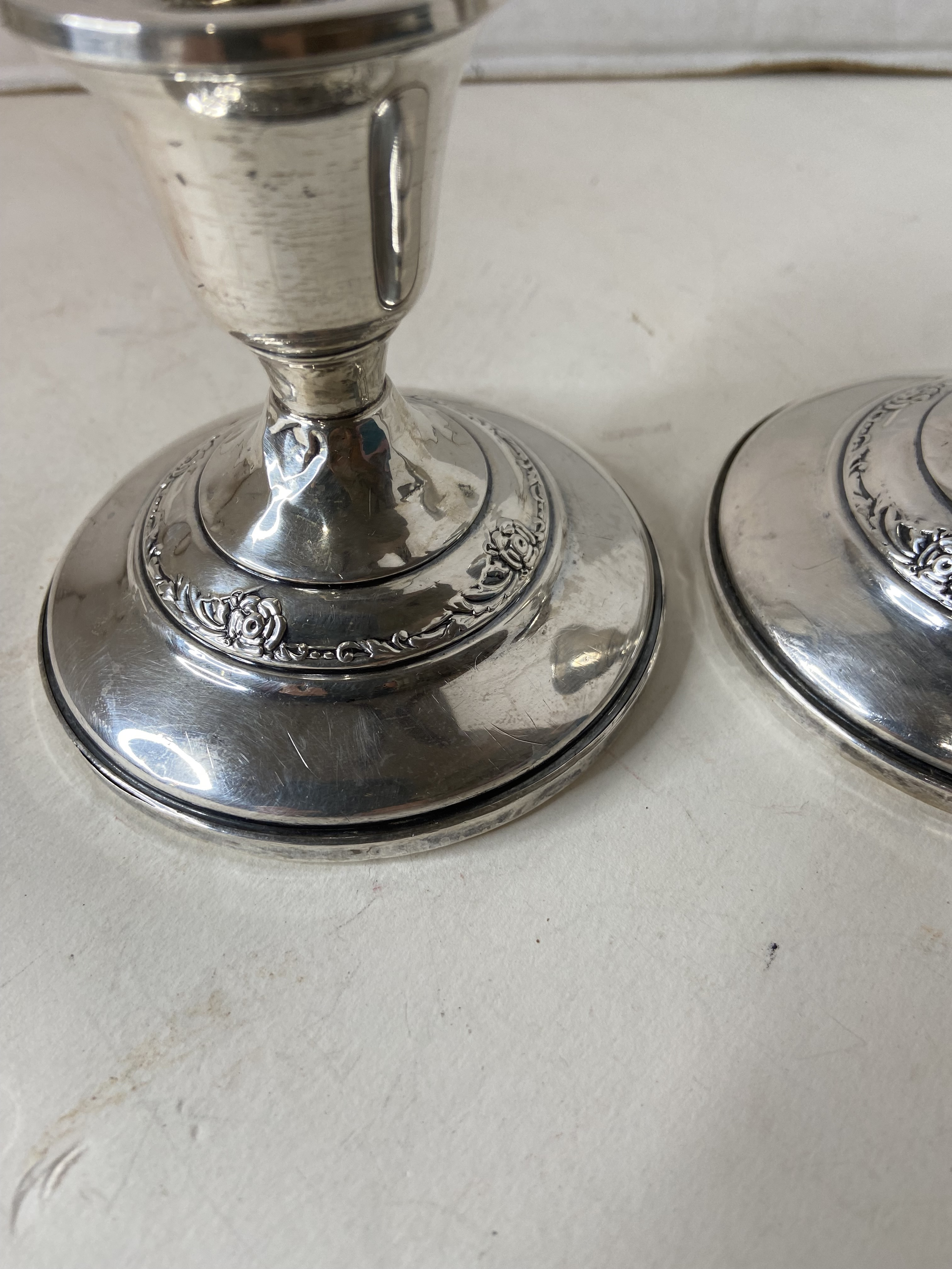 Vintage Heirloom Damask Rose Sterling Silver Candlestick Holders