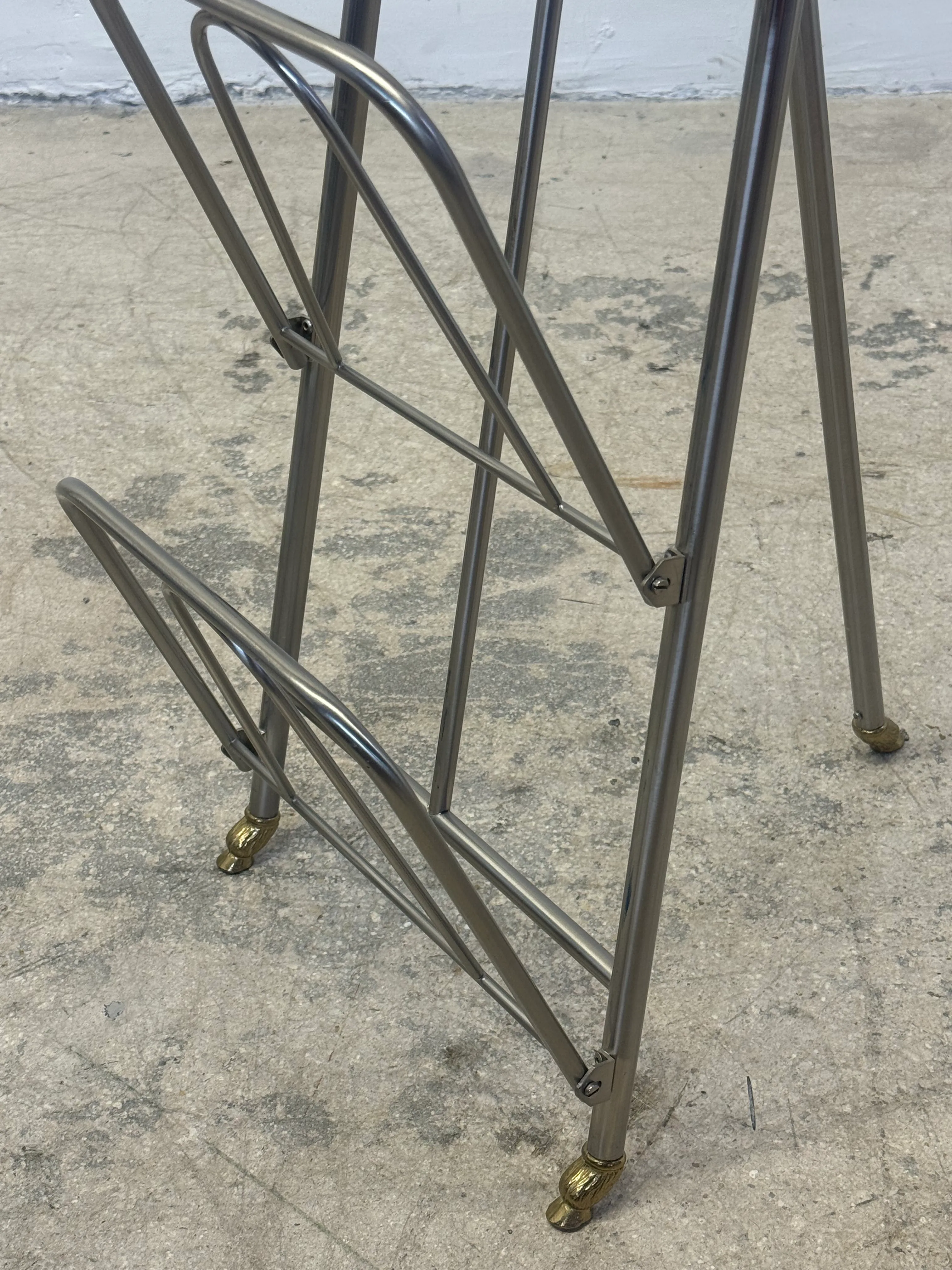Maison Jansen Style Steel and Brass Rams Head and Feet Magazine Rack, Italy