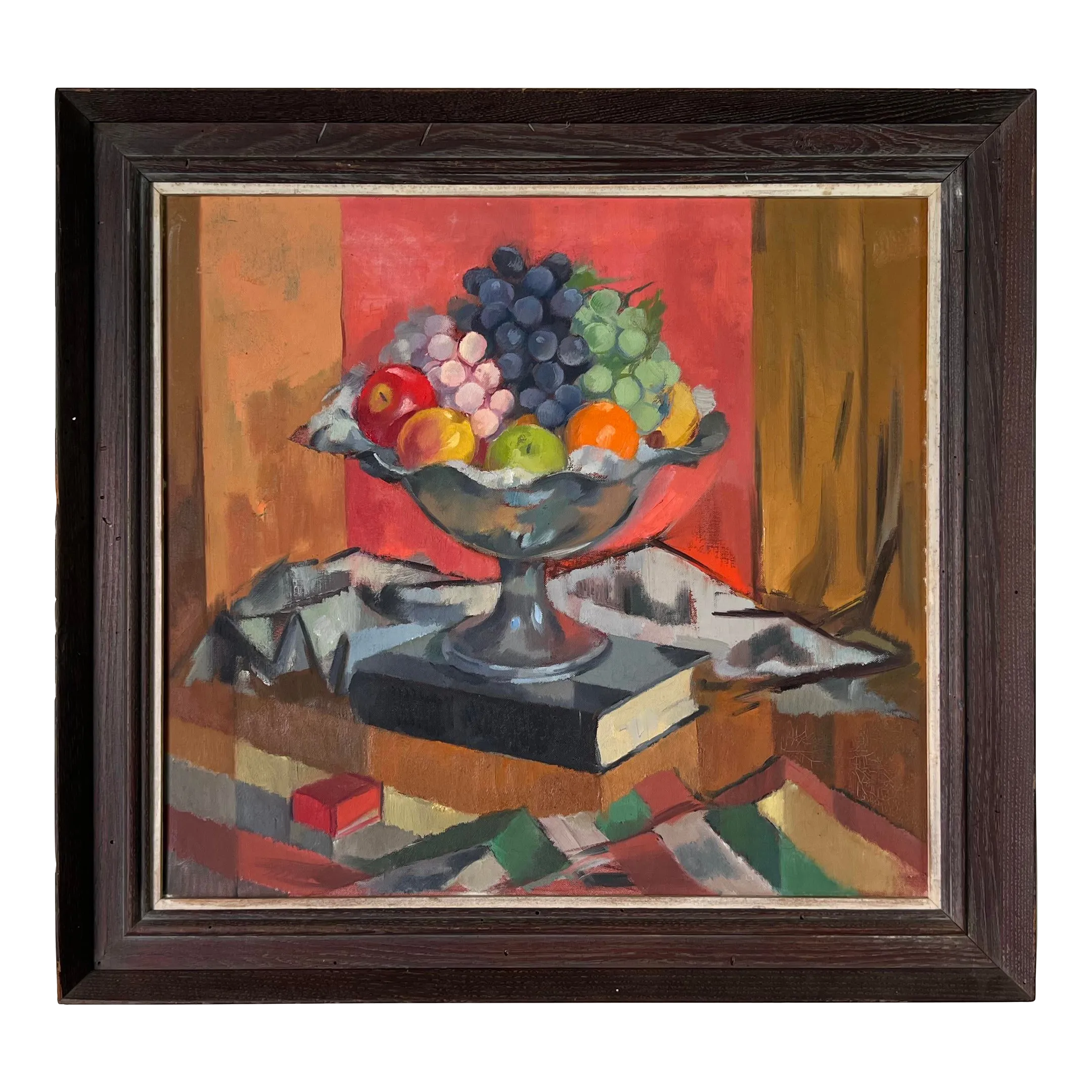 60\'s Mid-Century Still Life - Pedestal Fruit Bowl Oil on Canvas Painting, Signed