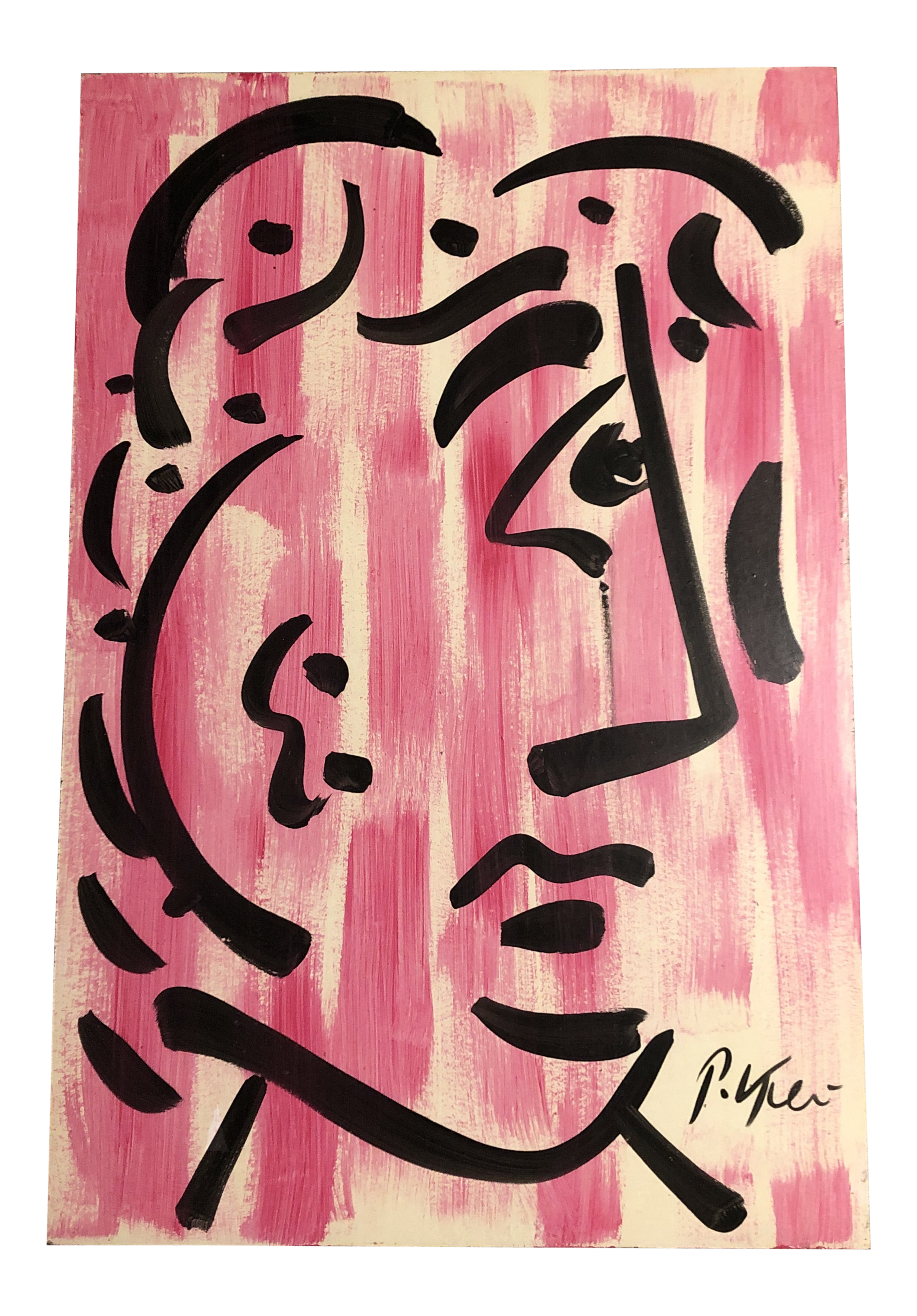 Original Vintage Peter Robert Keil Abstract Face Painting With Pink Chairish