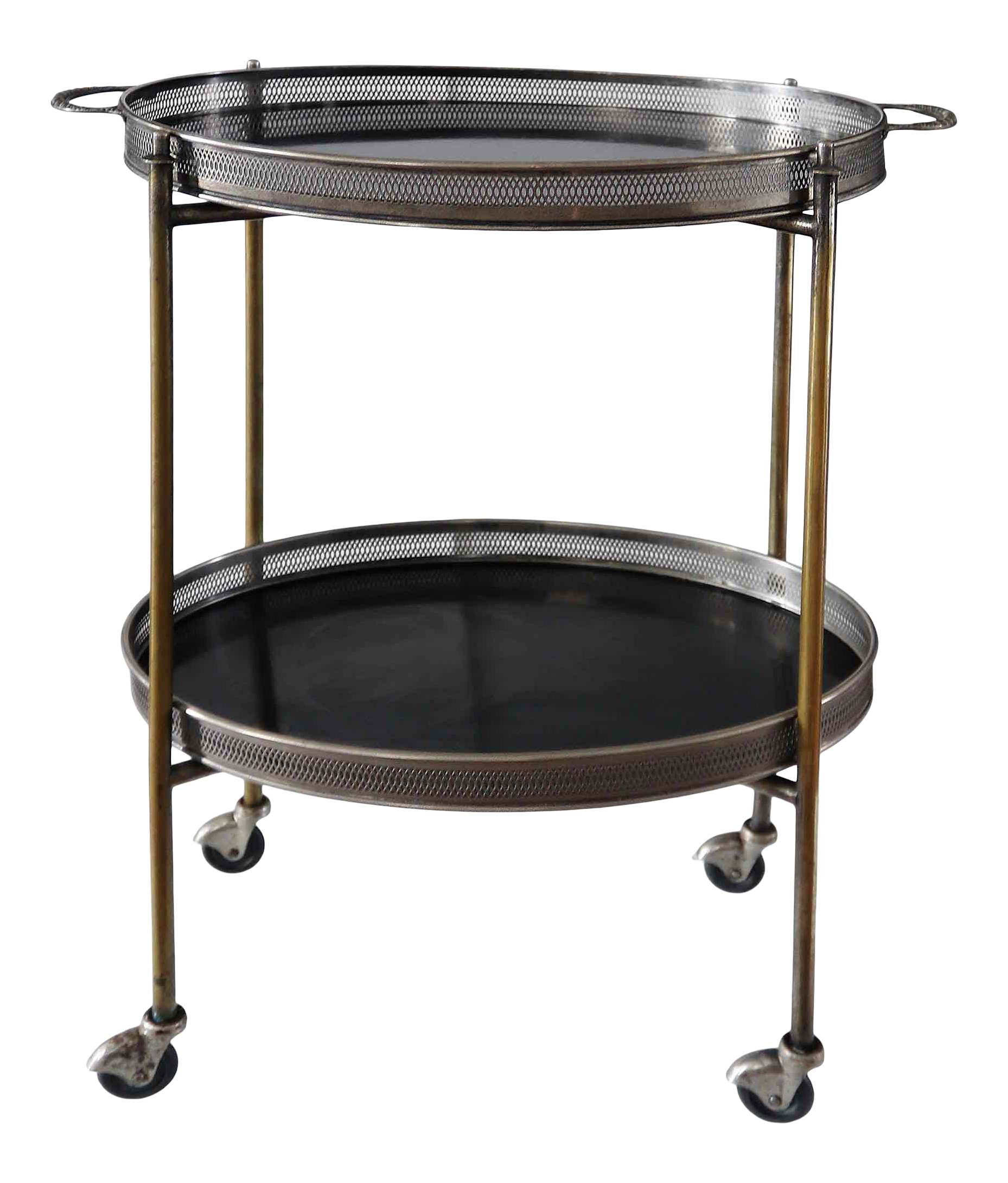 Mid Century Modern Silver Plate and Brass Collapsable Two Tier Tray Bar