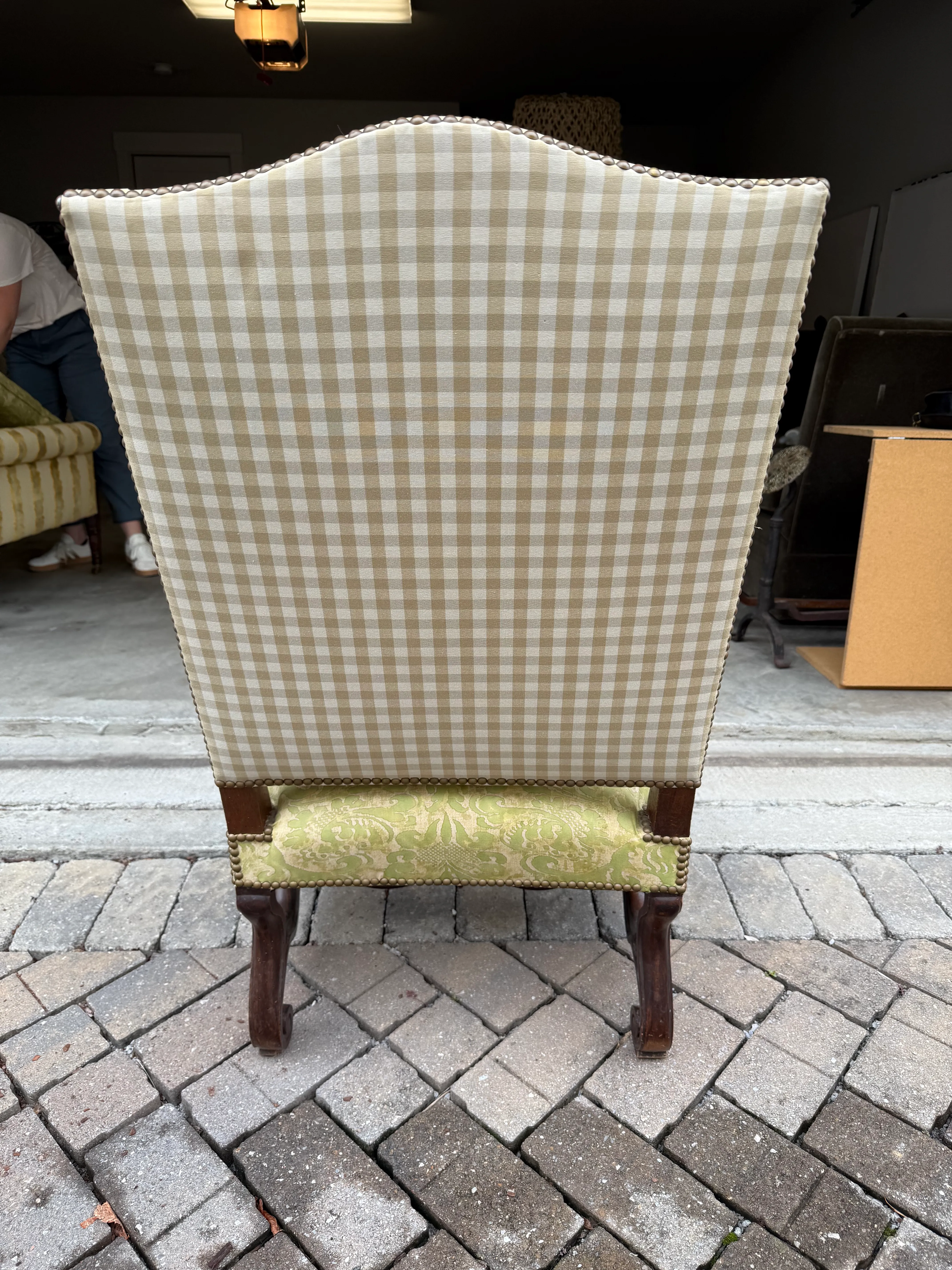 Antique Os De Mouton Chair in Green Fortuny Fabric
