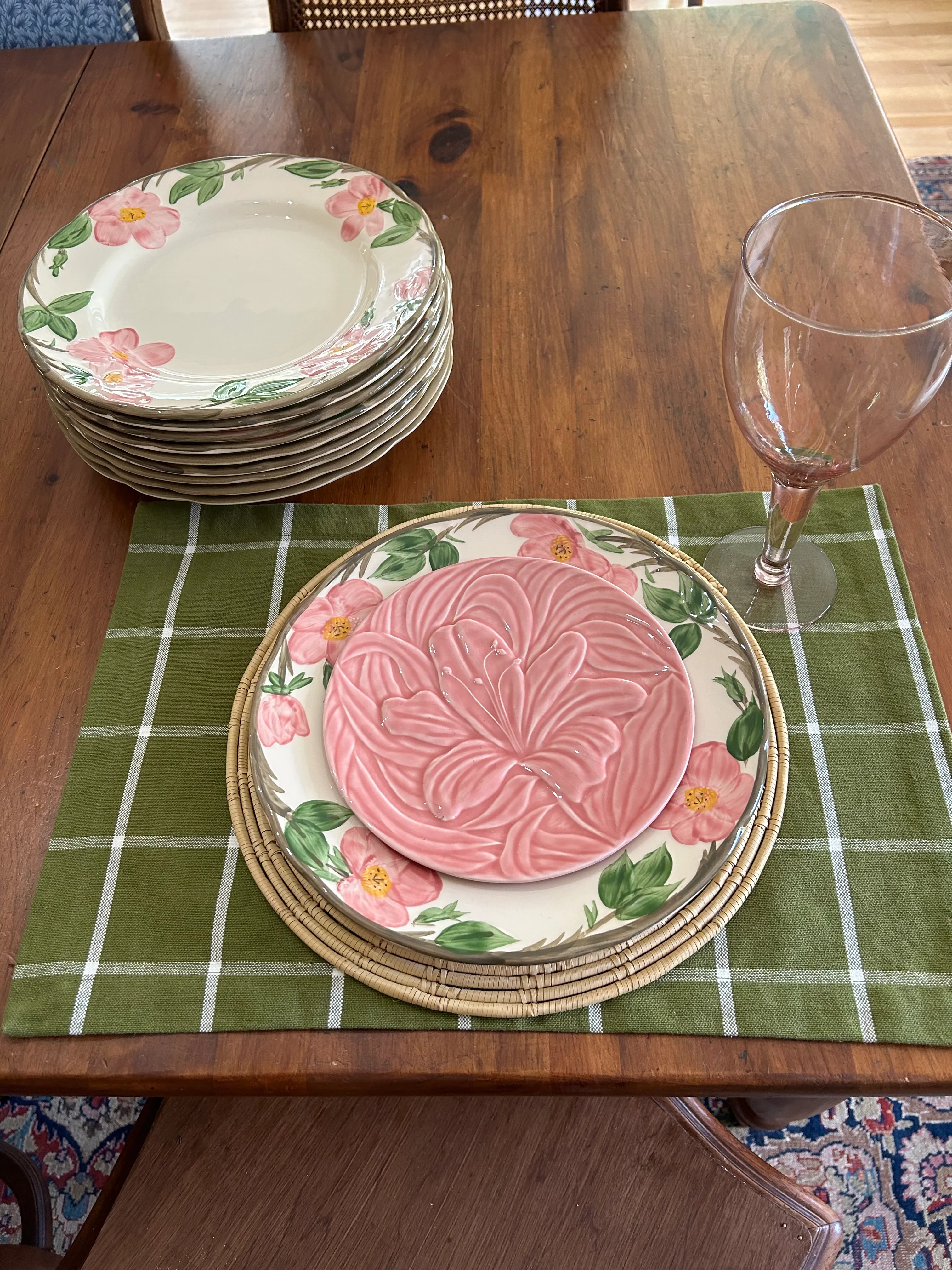 Late 20th Century Franciscan Desert Rose Dinner Plates Made in