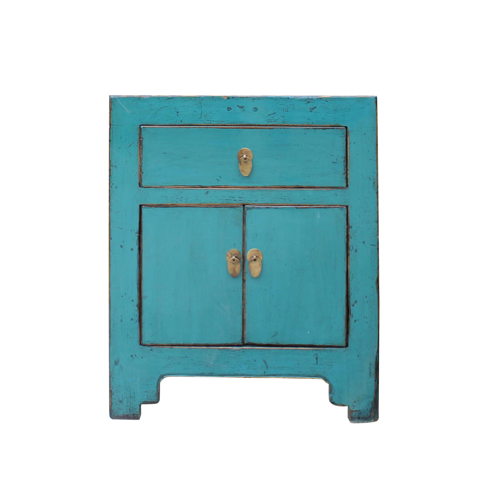 Chinese Distressed Turquoise Blue Foyer Console Table Cabinet