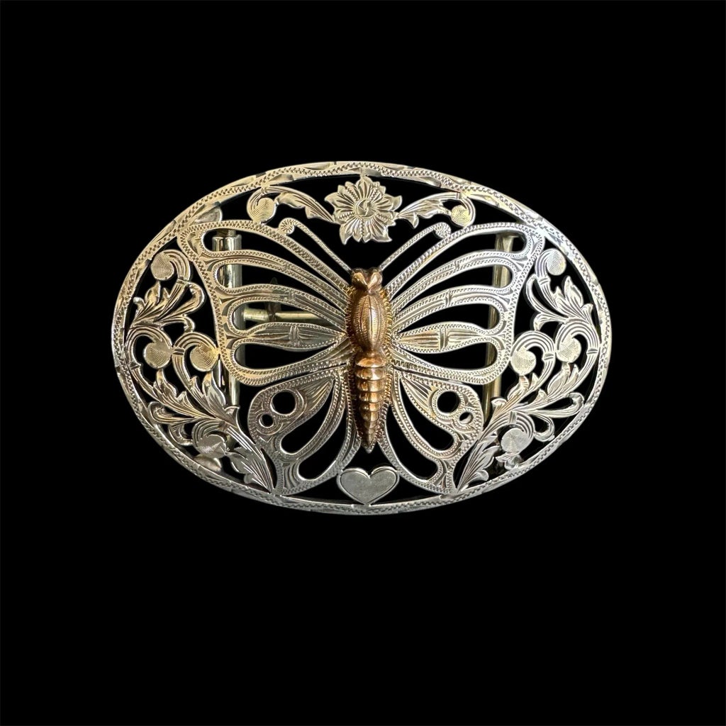 Fleming Butterfly Belt Buckle Sterling Silver‎ Filigree Etched Coastal Cowgirl Fleming Butterfly Belt Buckle Western Sterling Silver  main image 3