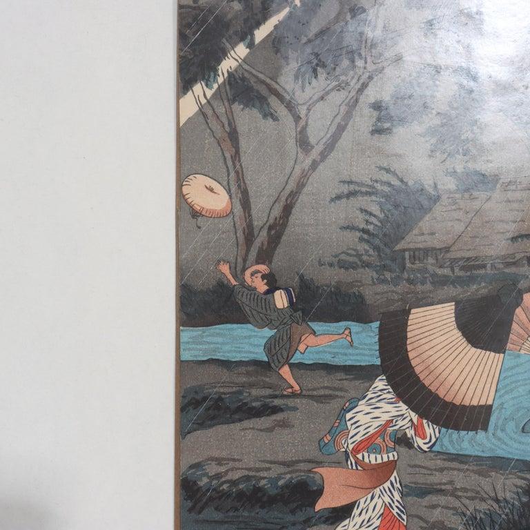 1920s Hiroaki Takahas Japanese Woodblock Print “Thunderstorm