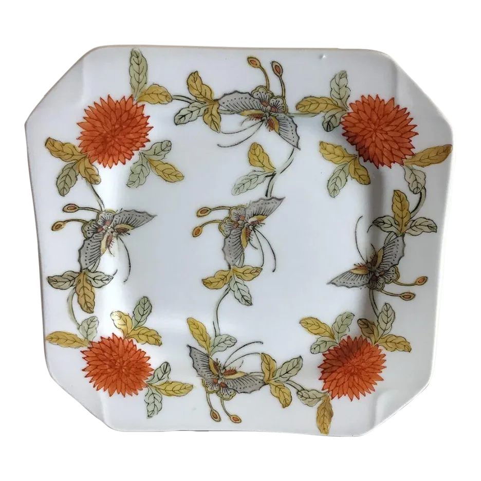 1970’s Neiman Marcus Handpainted Orange Peonie & Butterfly Decorative