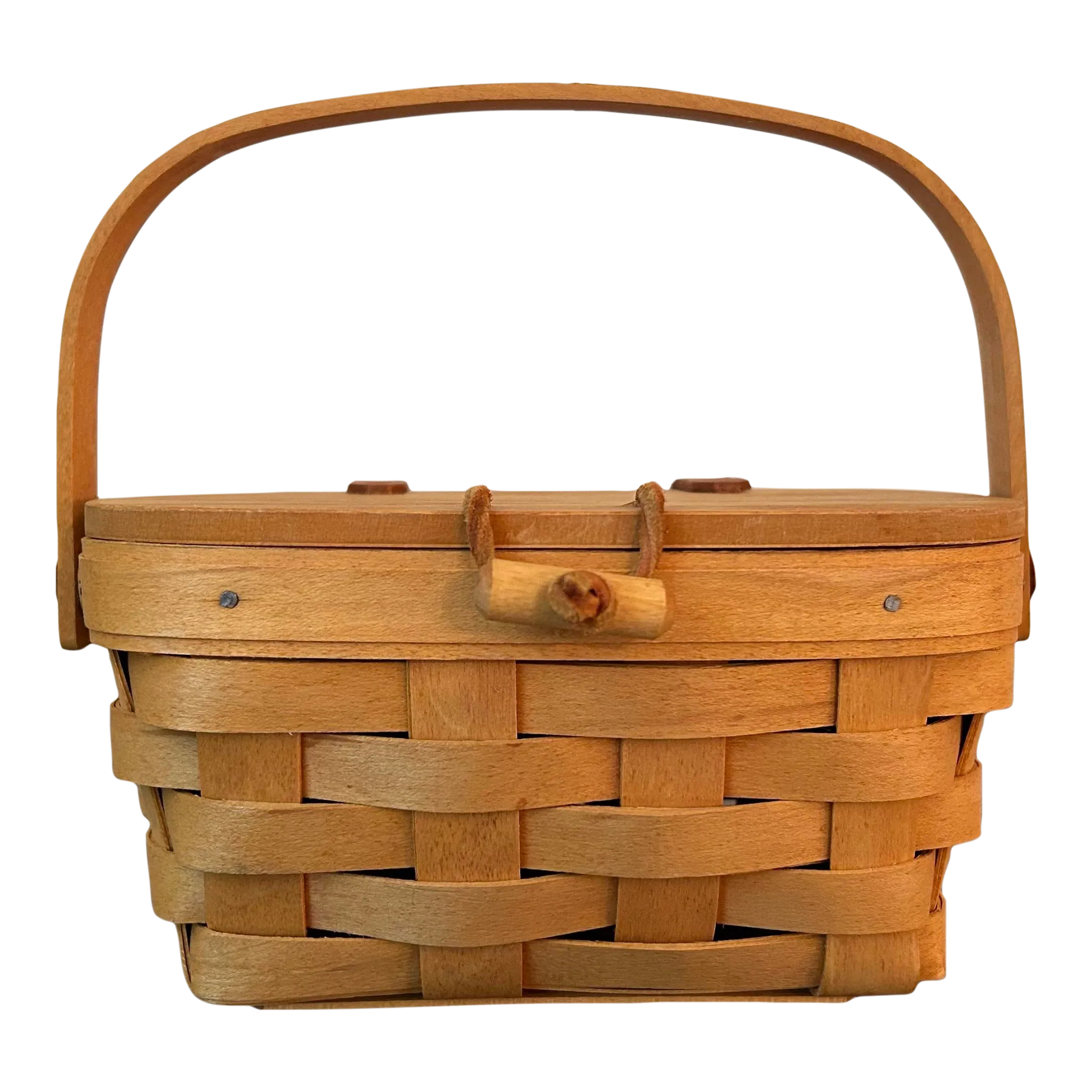 バッグ Vintage Longaberger 1993 Edition 1993 Longaberger Handwoven Hanging Basket Leather Strap