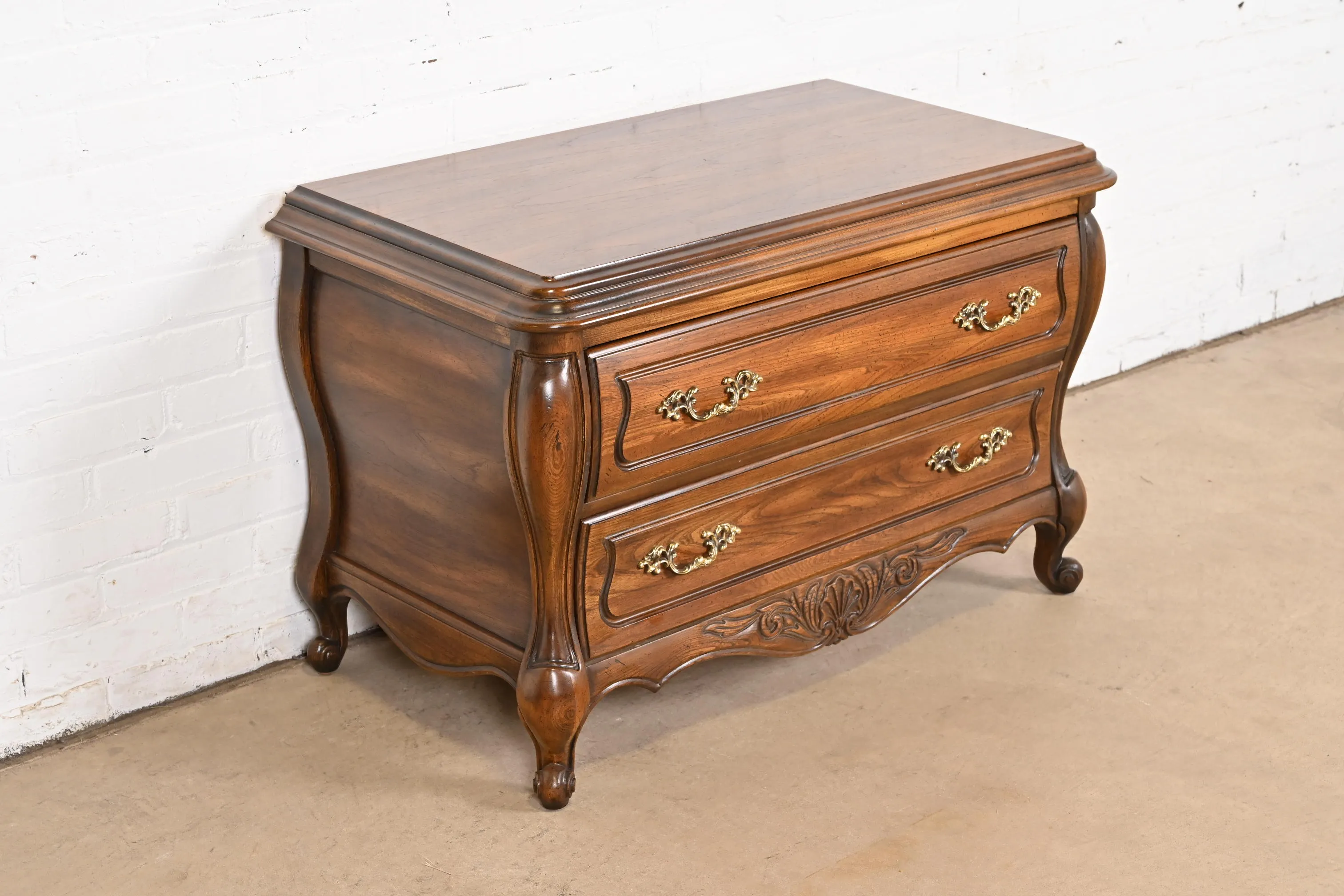 Hickory French Provincial Louis XV Carved Walnut Bombay Chest or Commode