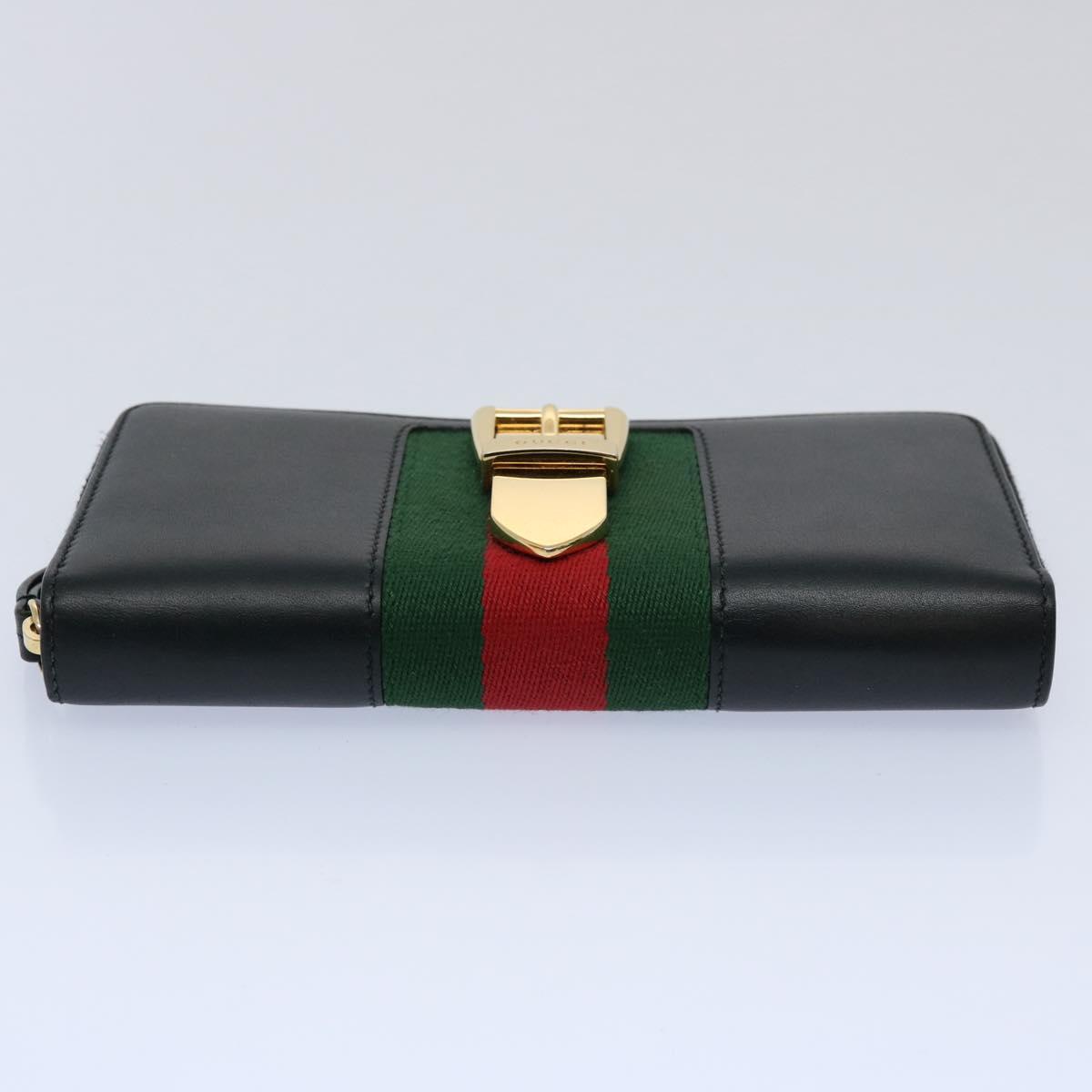 Gucci Silvi Web Sherry Line Long Wallet Leather Black Red 476083 