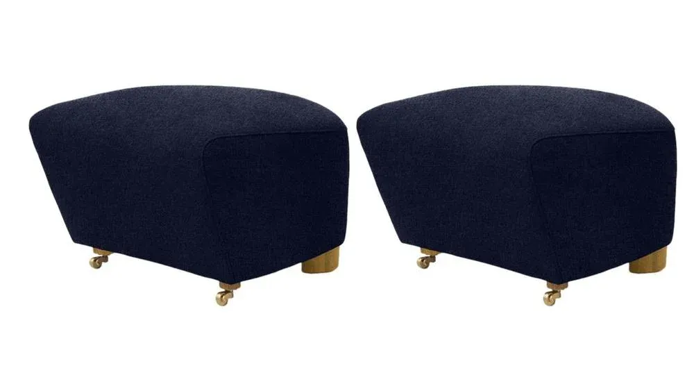 Set of Blue Natural Oak Hallingdal the Tired Man Footstools by Lassen