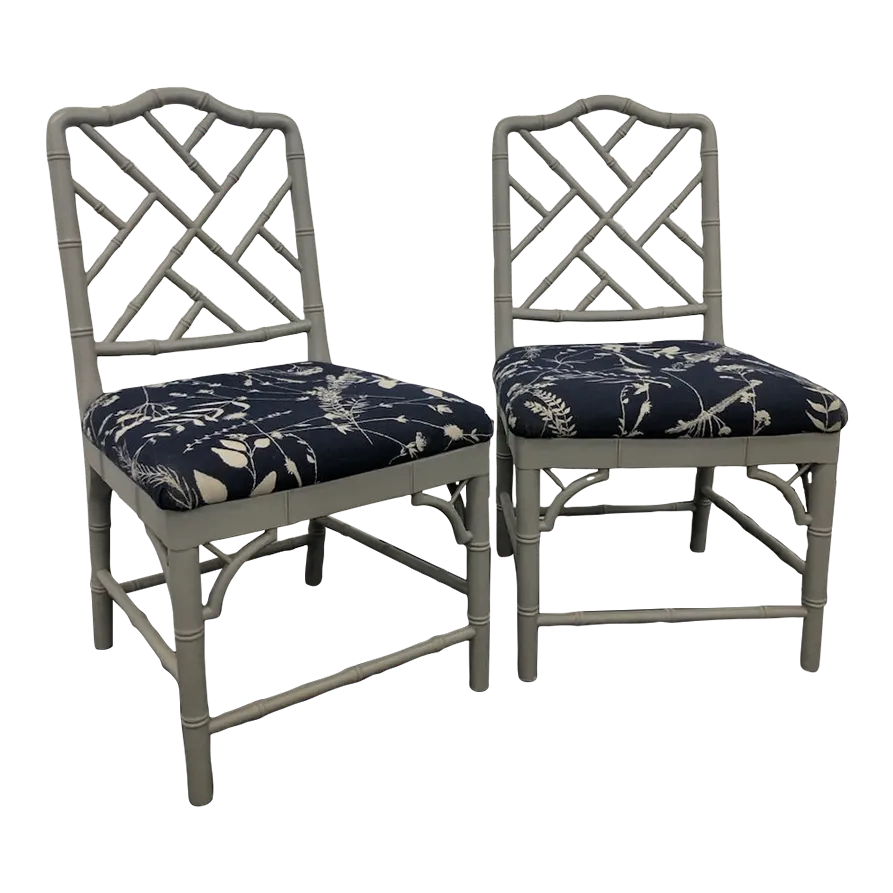 Ballard Designs Faux Bamboo Chinese Chippendale Dayna Side Chair Pair ...