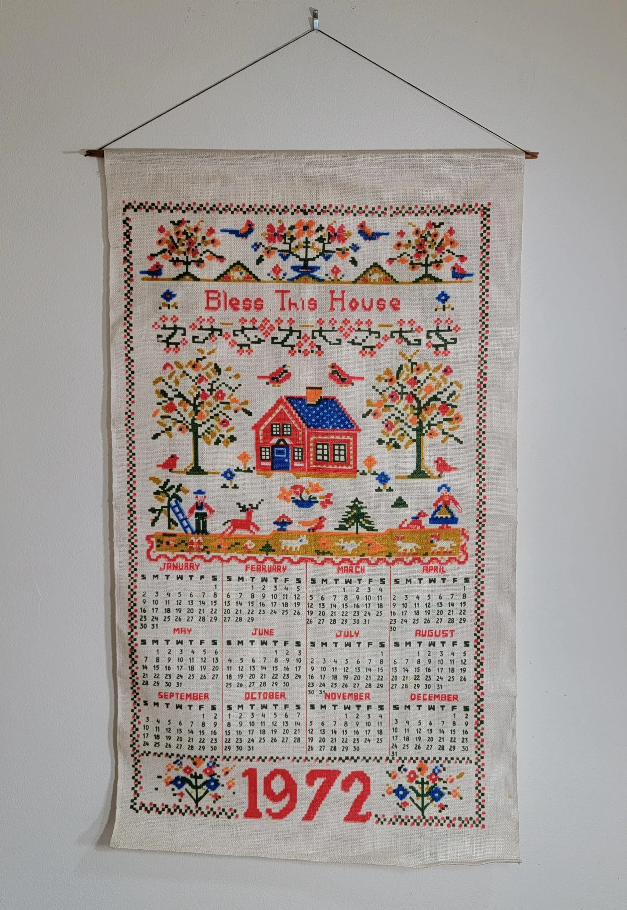 Vintage 1972 Cloth Calendar | Chairish