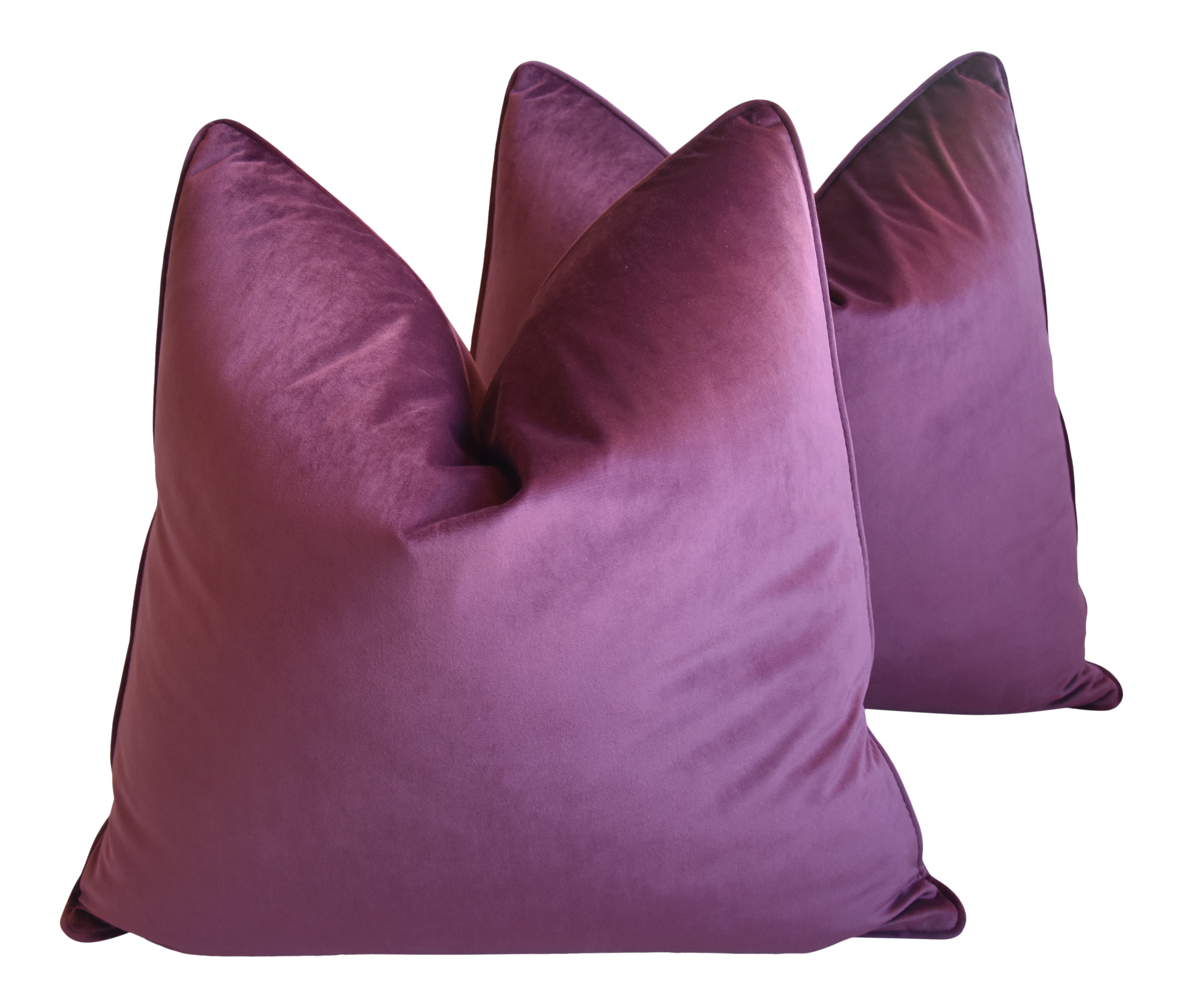 Aubergine Violet Velvet Feather Down Pillows 24 Square Pair