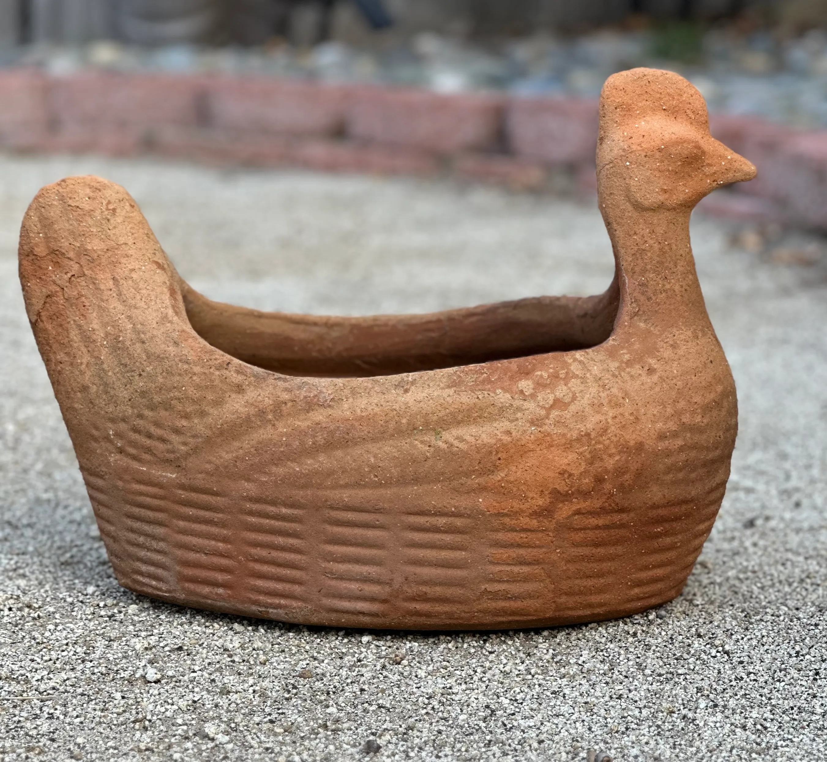 Vintage Mexican Terracotta Chicken Planter  Rustic Folk Art Clay Pot