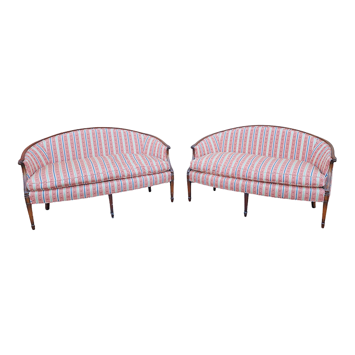 Pair Sheraton Style Mahogany Framed Upholstered Living Room / Lounge