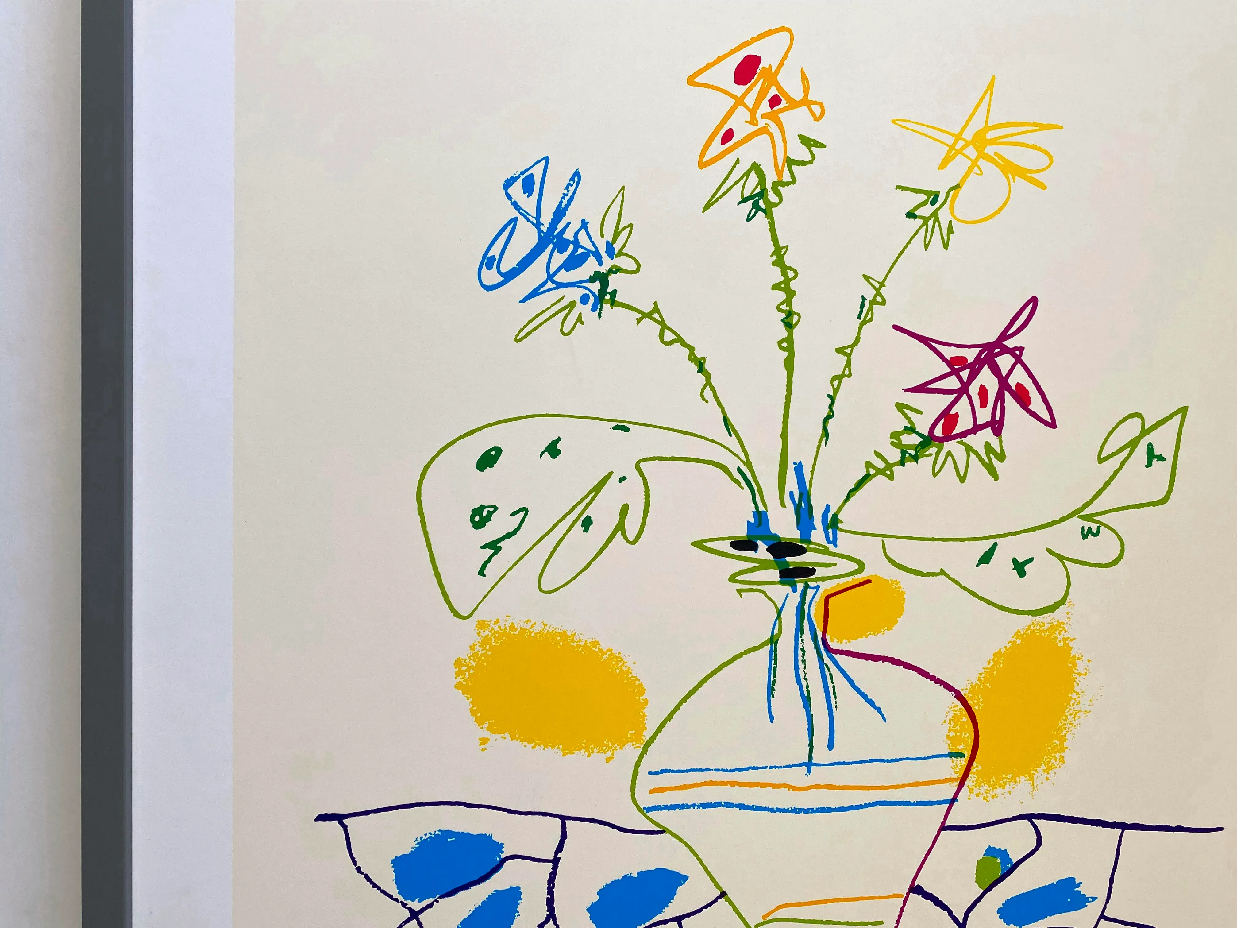Pablo Picasso、Verre et vase de fleurs Pablo Picasso Vintage 1990 Mid Century Modern Silkscreen
