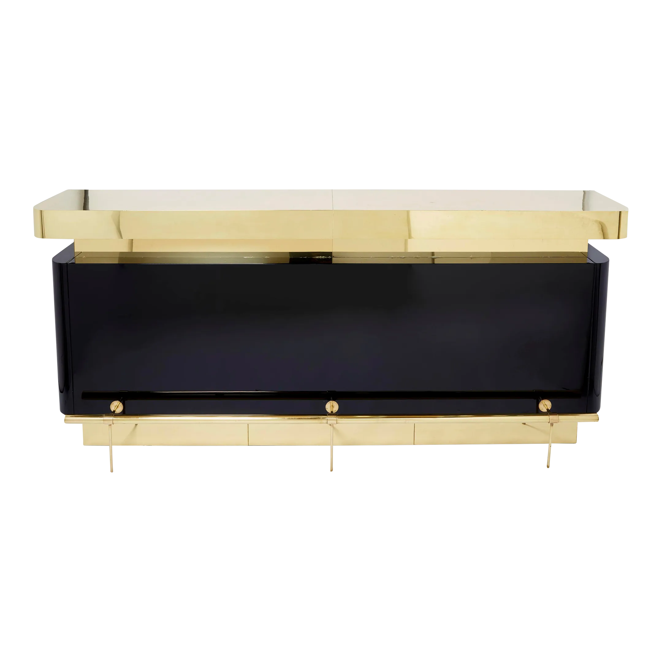 Unique j.c. Mahey Black Lacquered Brass Bar Counter 1970s