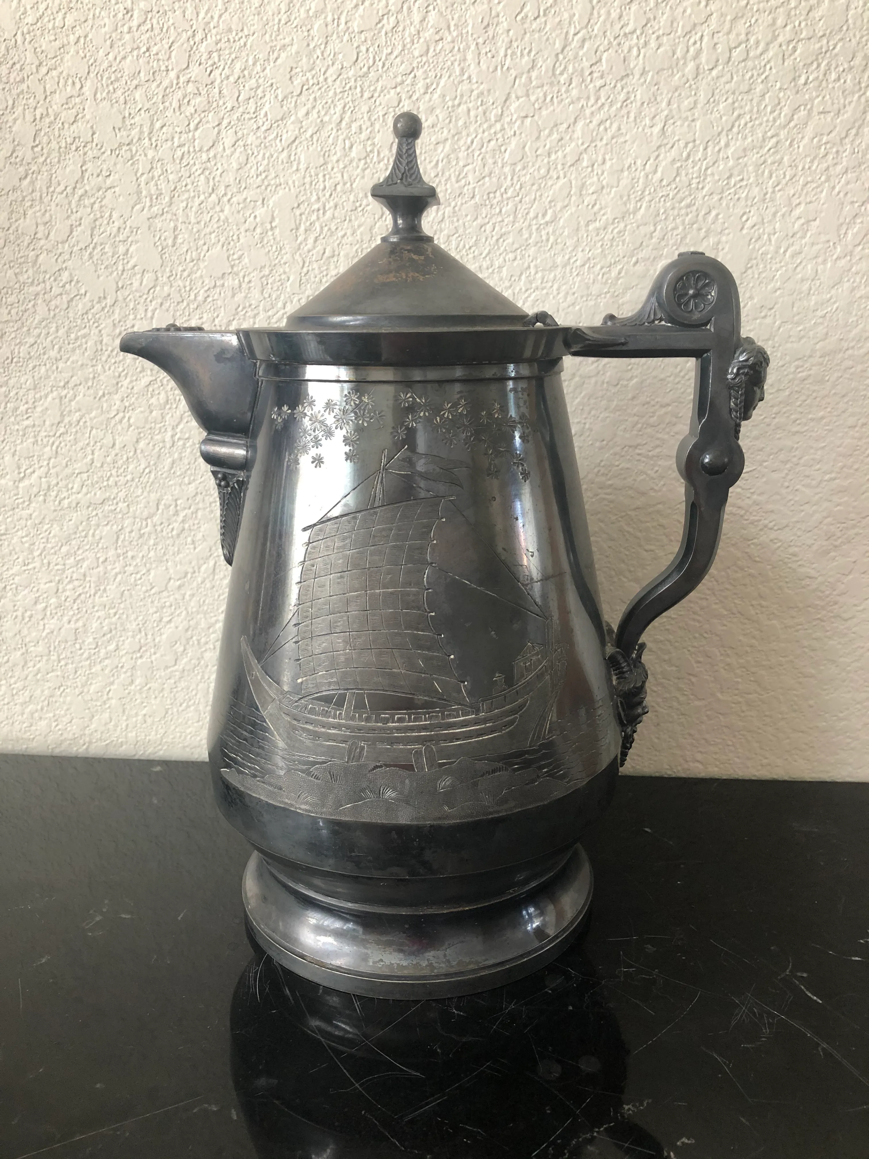 Samovar 1890's Water Pitcher Ja Stimpson Silver Plate Porcelain