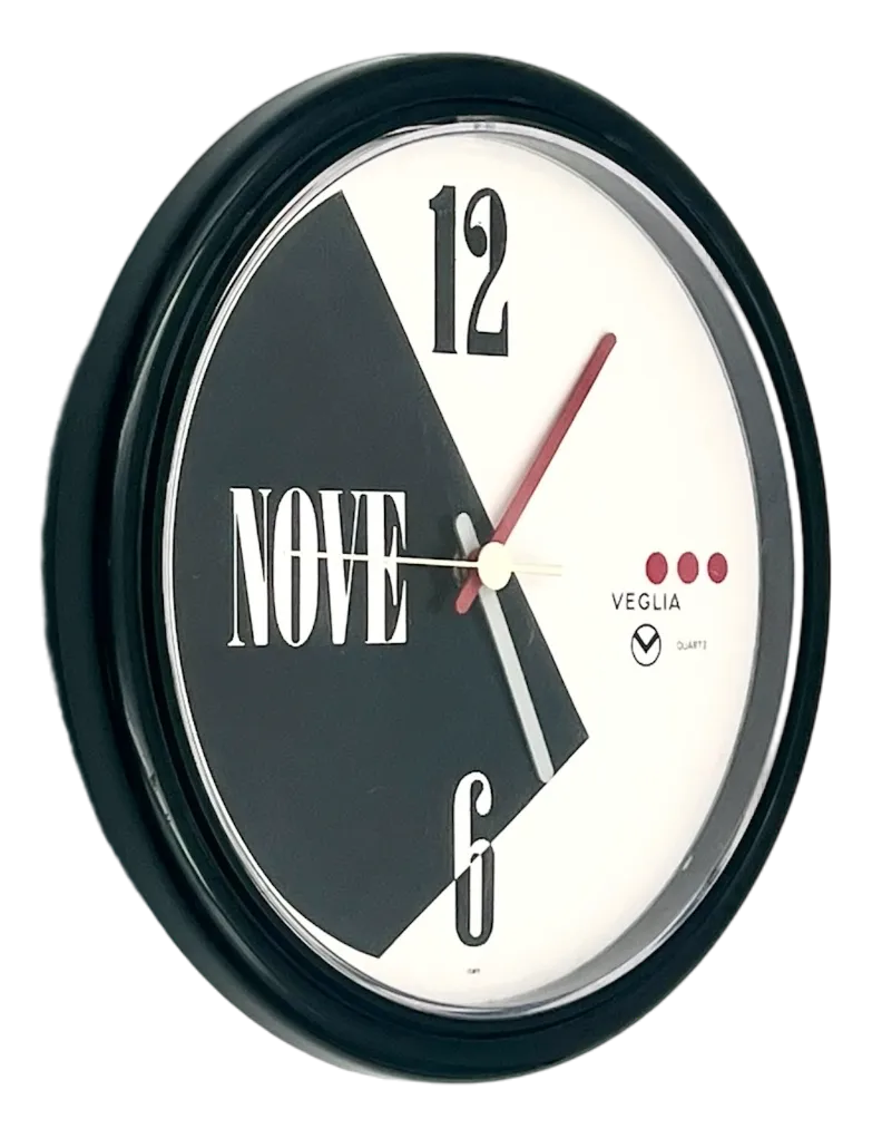 Geometric Wall Clock with Lacquered Black Frame from Veglia