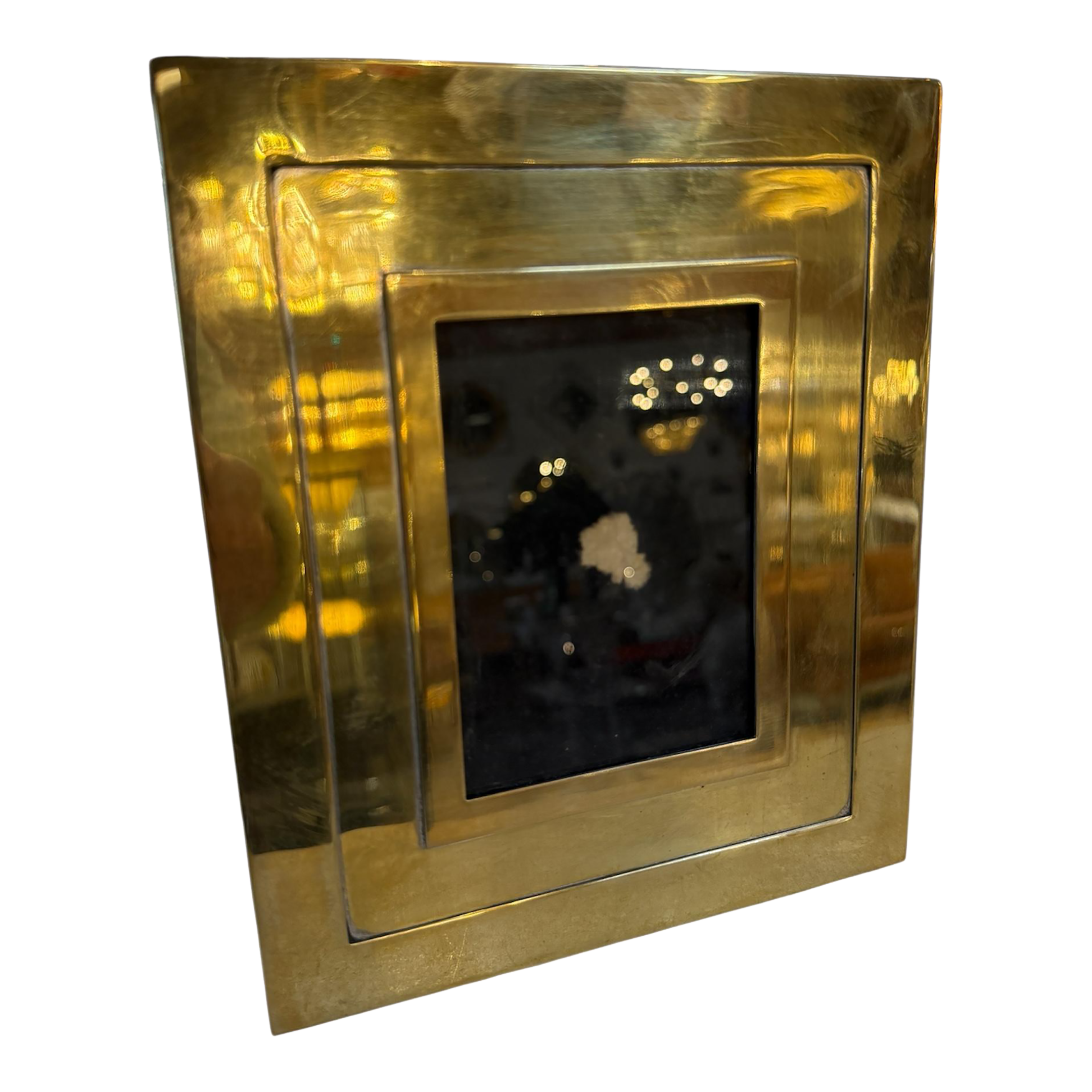 Italian Polished Brass Geometric Picture Frame, 1970s