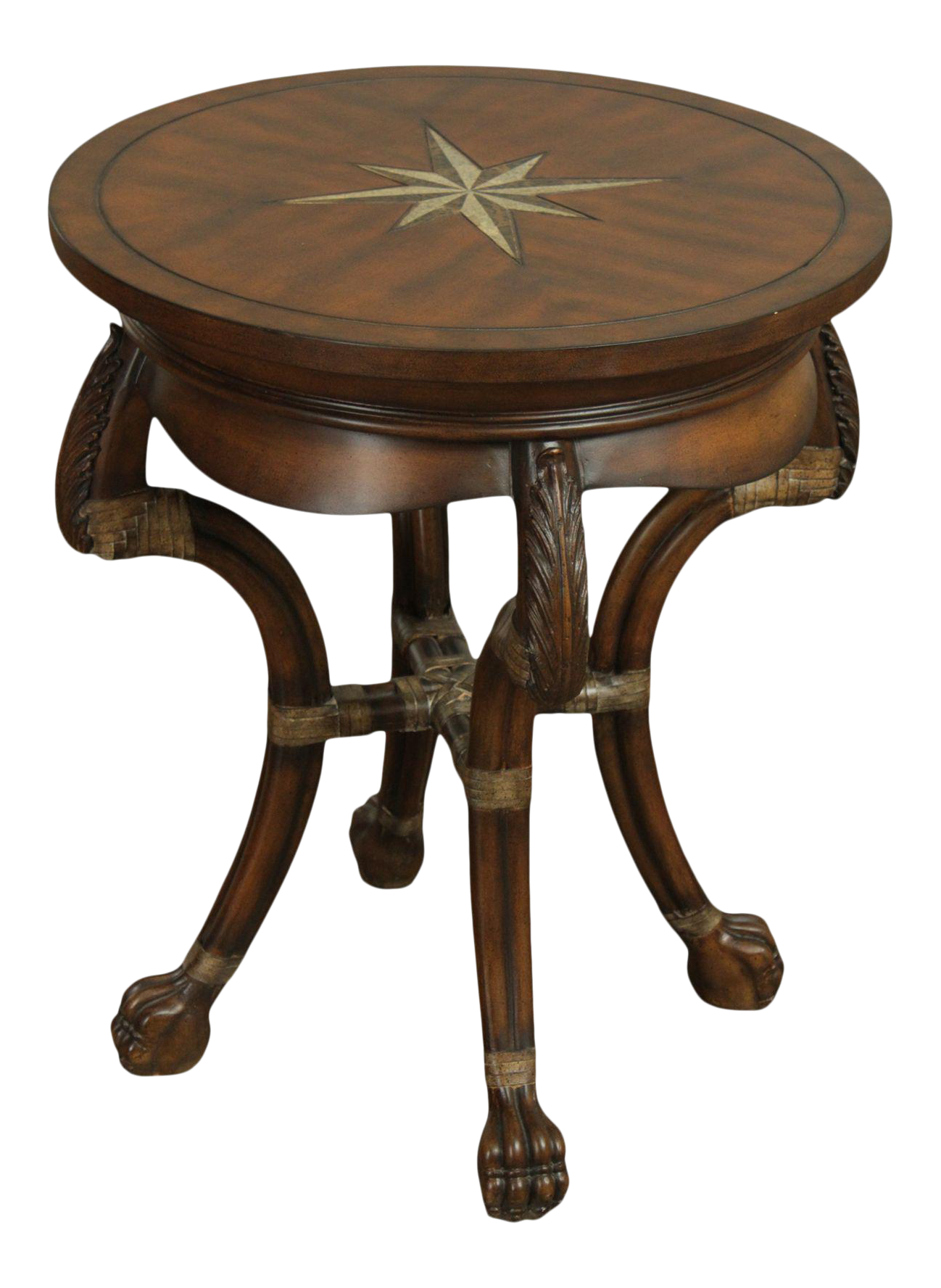 Regency Style Round Star Inlaid Side Table, Claw Feet Chairish