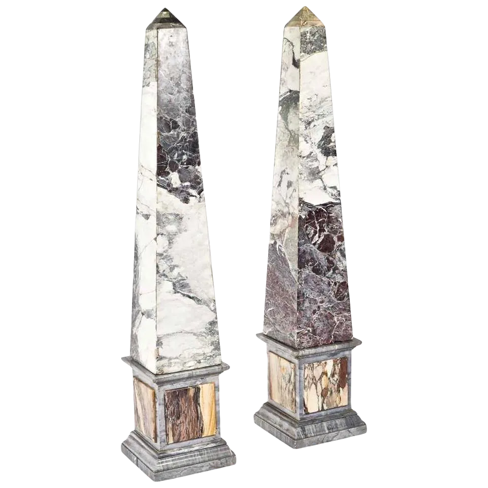 Monumental Pietra Dura Grand Tour Marble Obelisks, 19th Century - a Pair