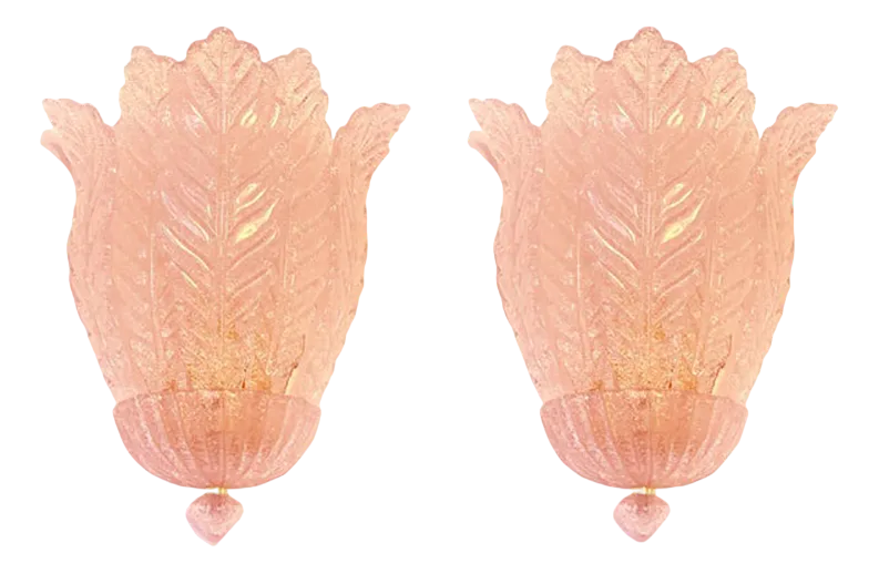 Pink Murano Glass Leaf Wall Sconces by Simoeng, Set of 2