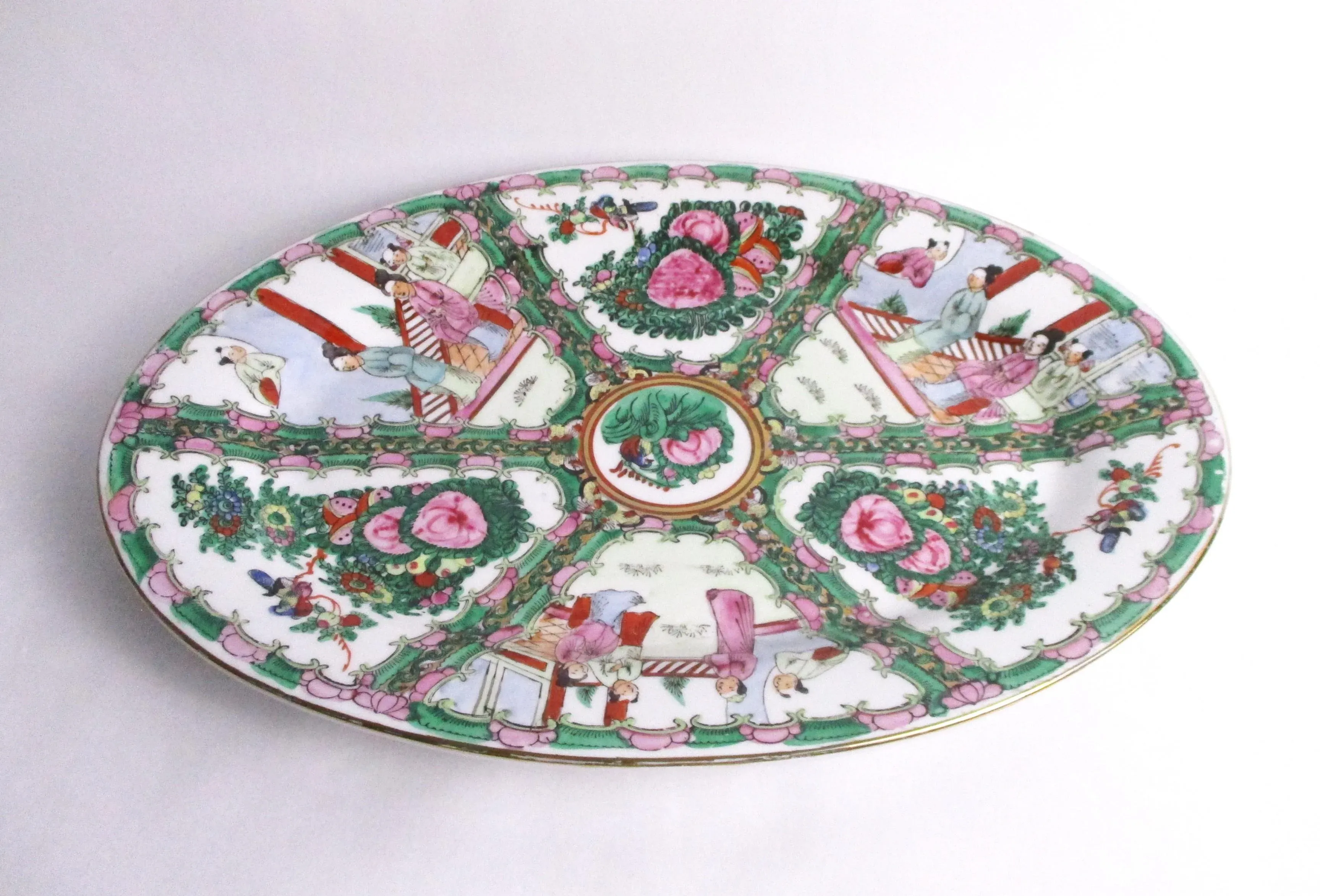 Vintage Export Famille Rose Medallion Large Hand Painted Oval