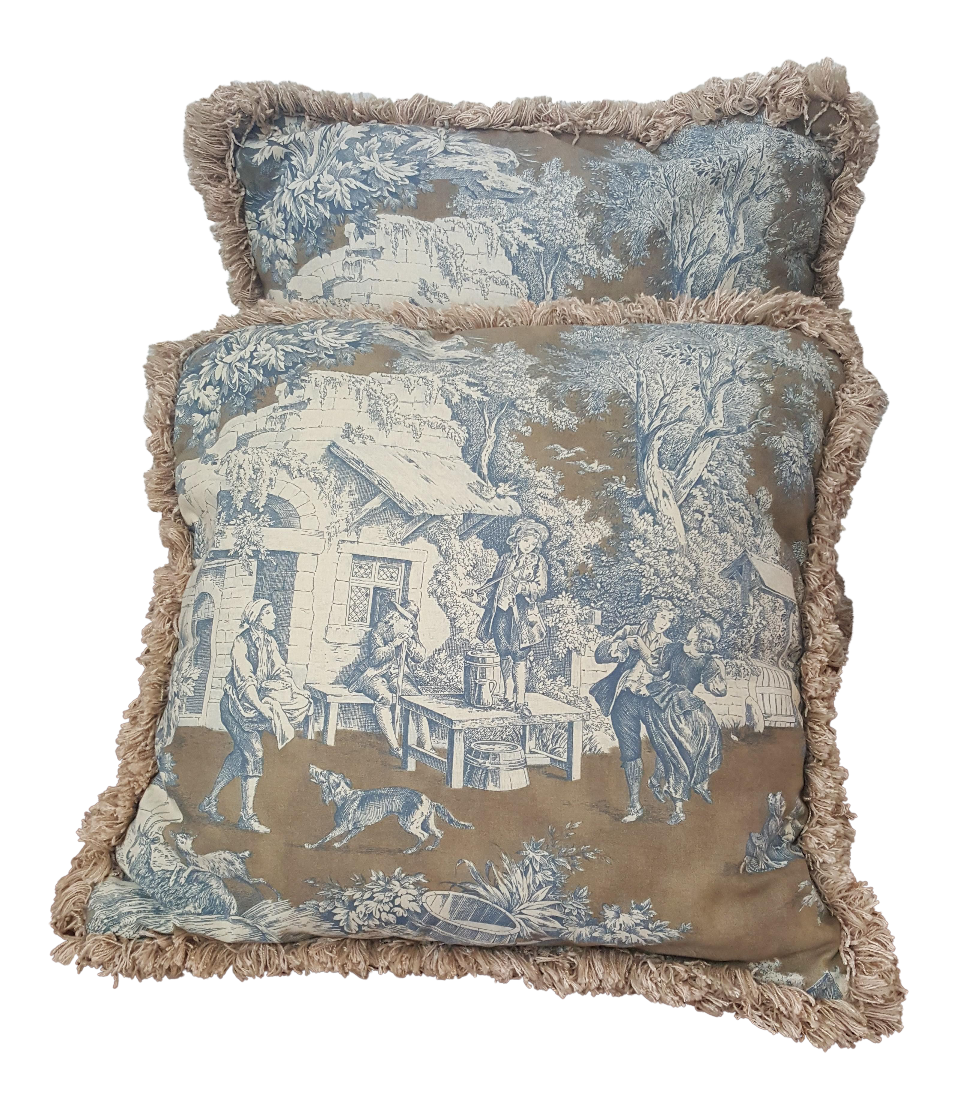 French Toille Fabric Throw Pillows A Pair Chairish