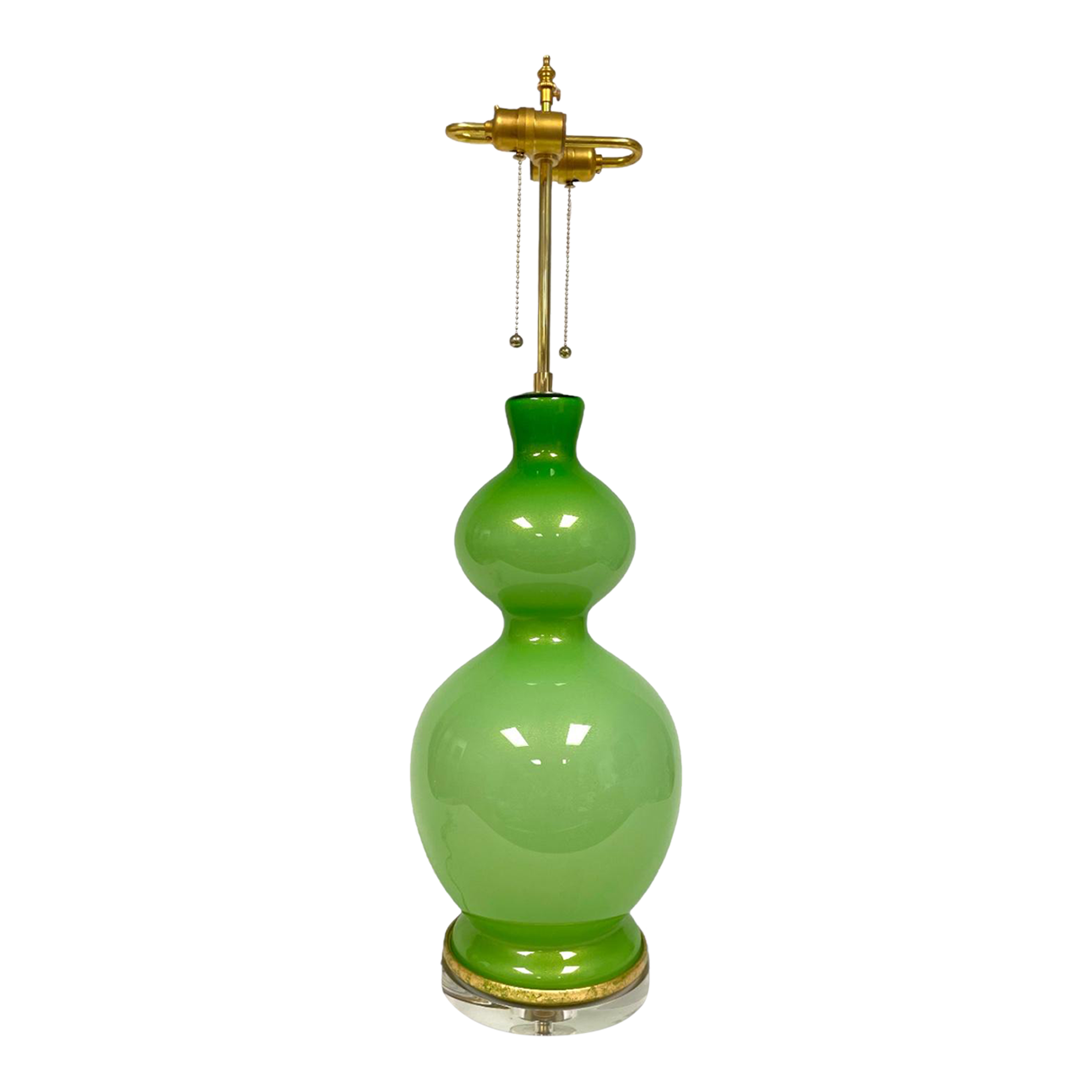 Mid Century Murano Glass Marbro Green & Gold Lamp, Restored Vintage