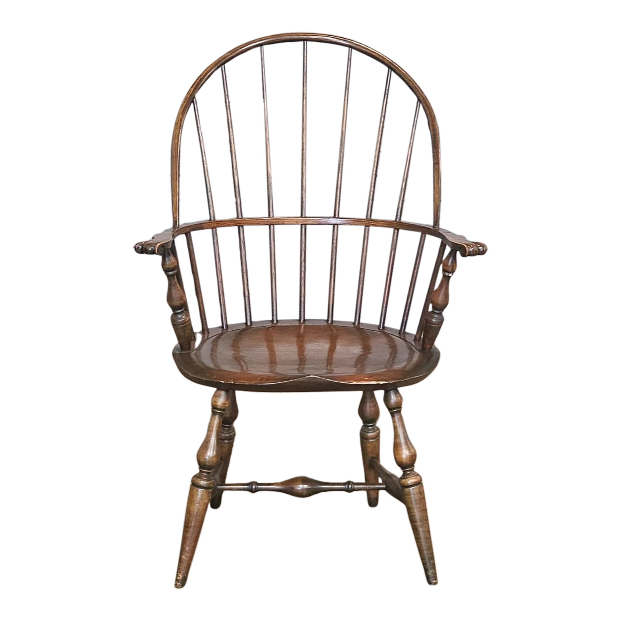 Mid 20th Century Warren Chair Company Sack Back Windsor Arm Chair Carved Knuckles Rhode Island