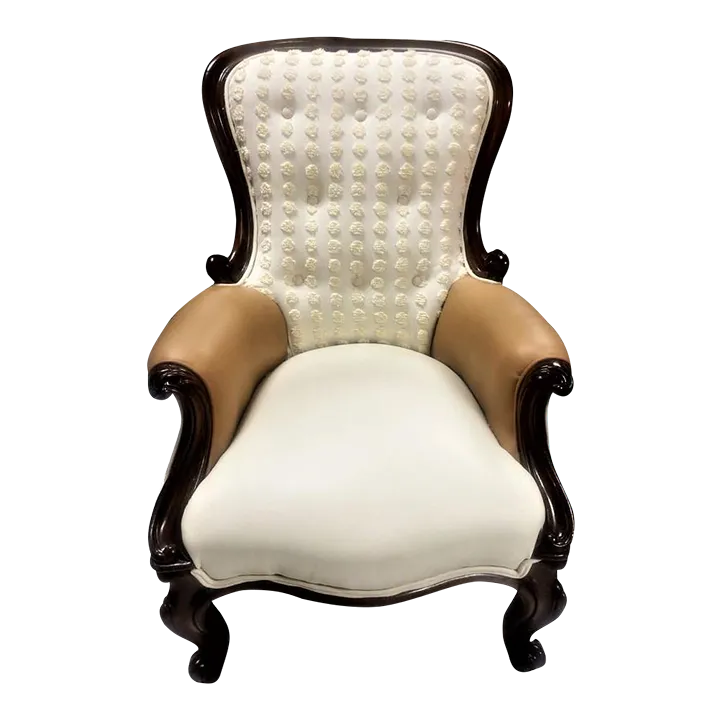 19th Century Bergere Chair Reupholstered in Leather and Chenille Chairish