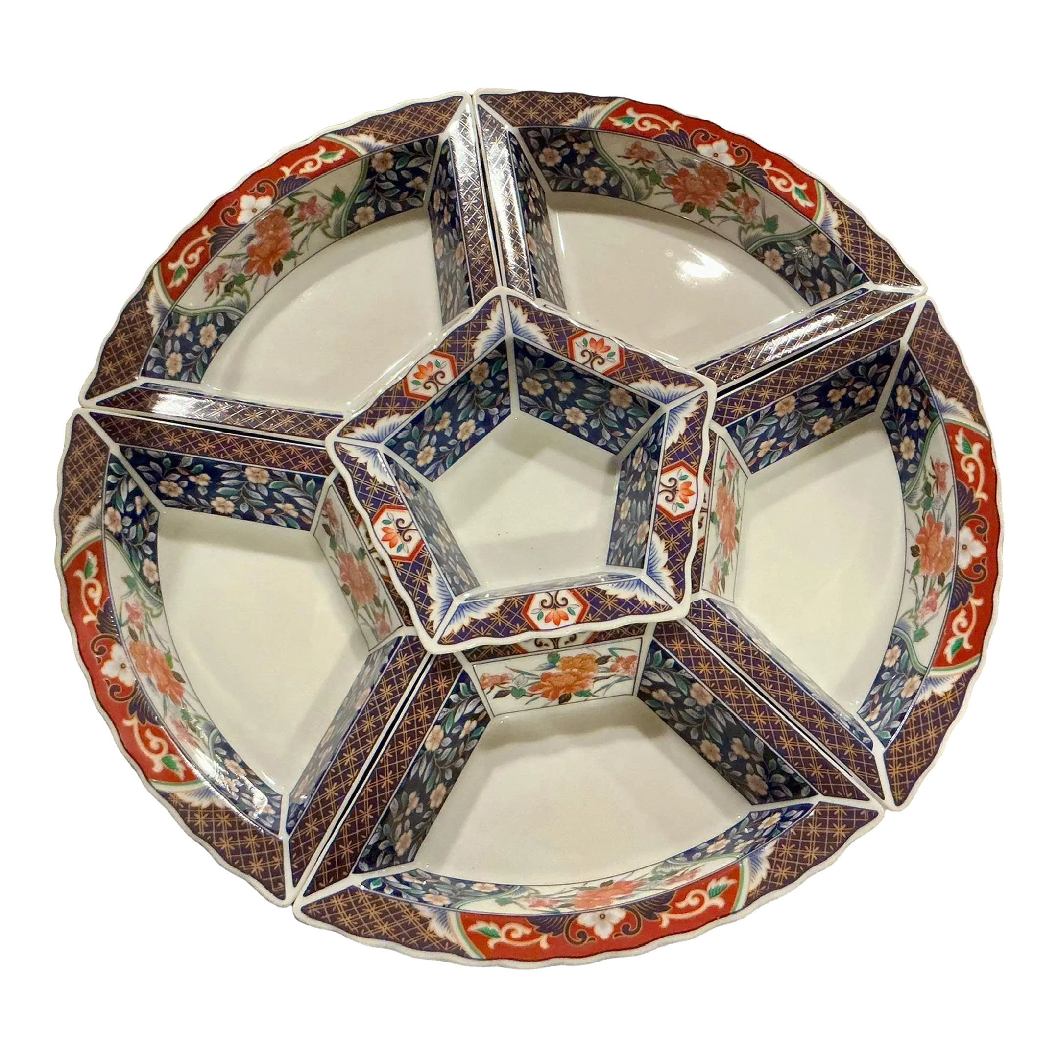 yori スイートボアフードジレ Vintage Imari Appetizer Condiment Tray on Wooden Lazy Susan | Chairish